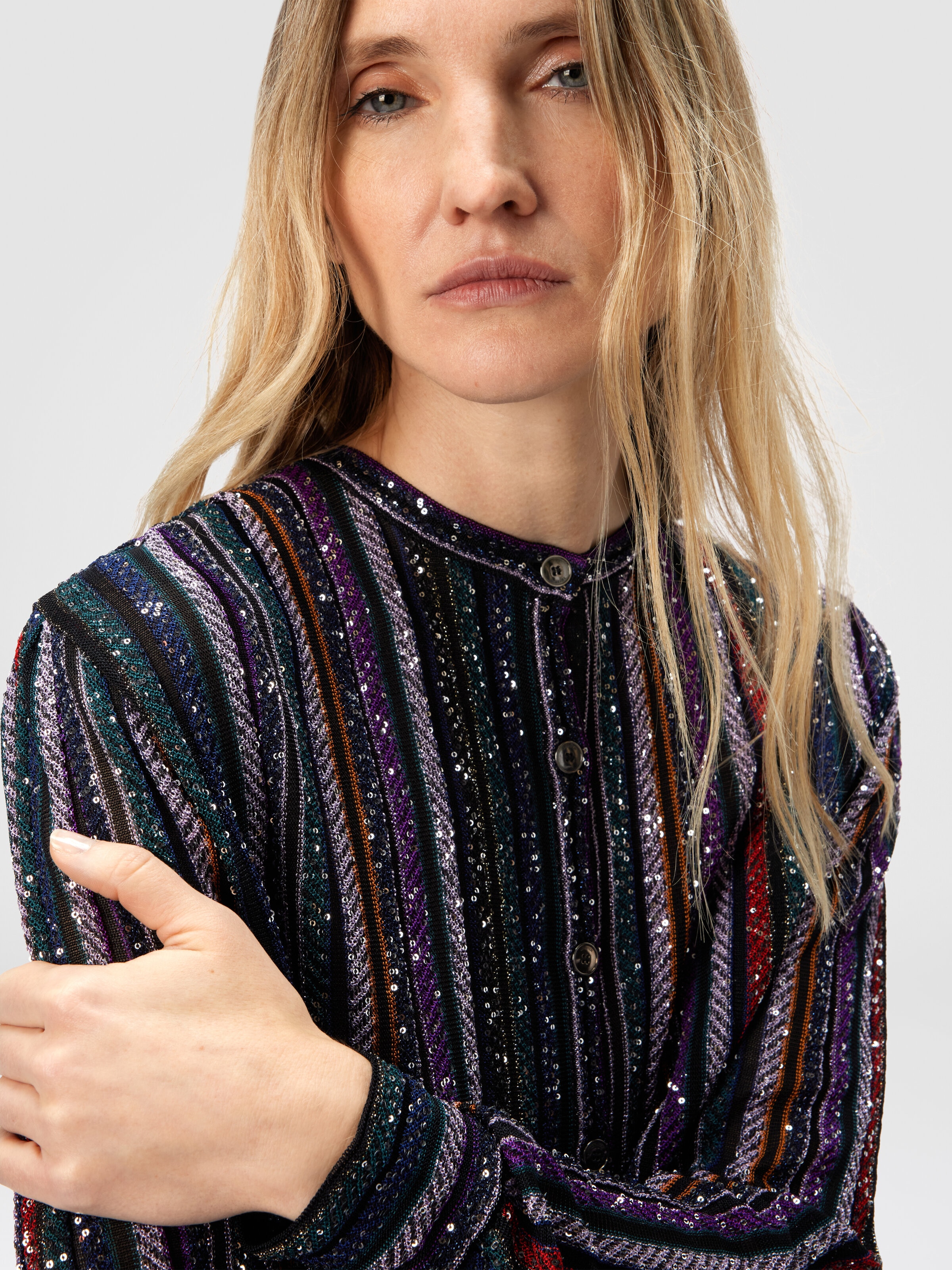 Blusa serafino con collo alla coreana, Multicolore  - 4