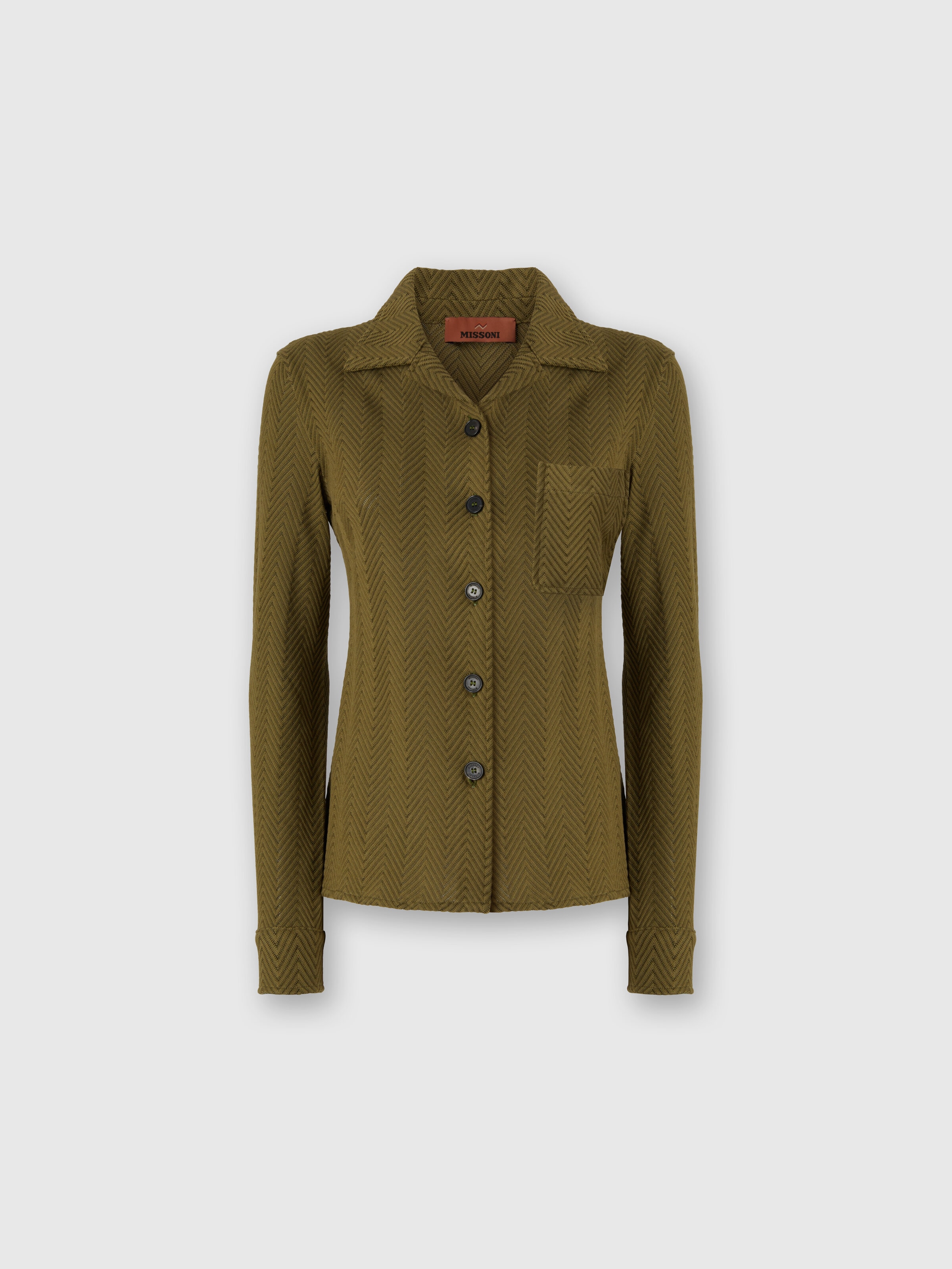 Camicia slim con motivo zig zag, Verde - 0