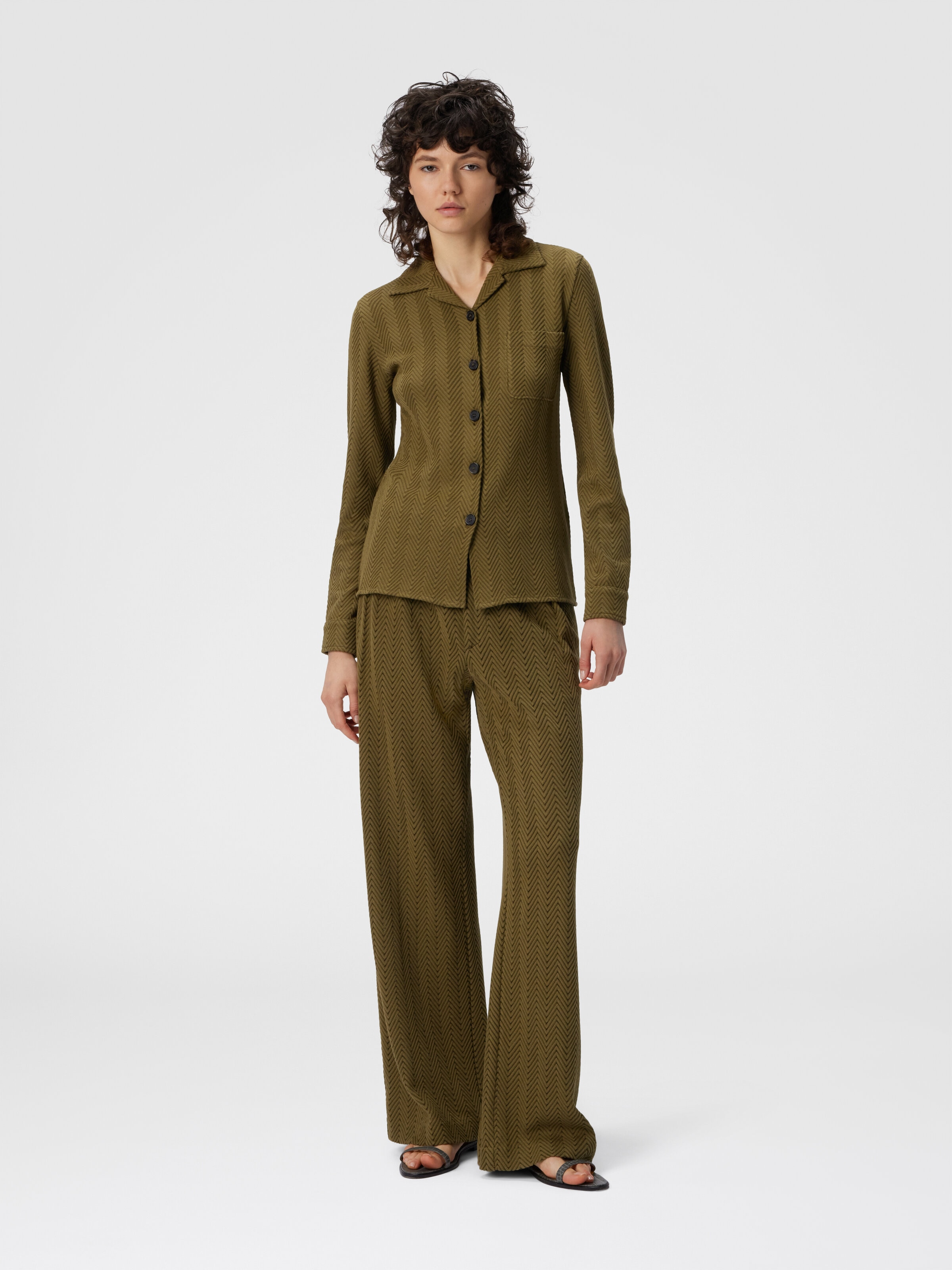 Camicia slim con motivo zig zag, Verde - 1