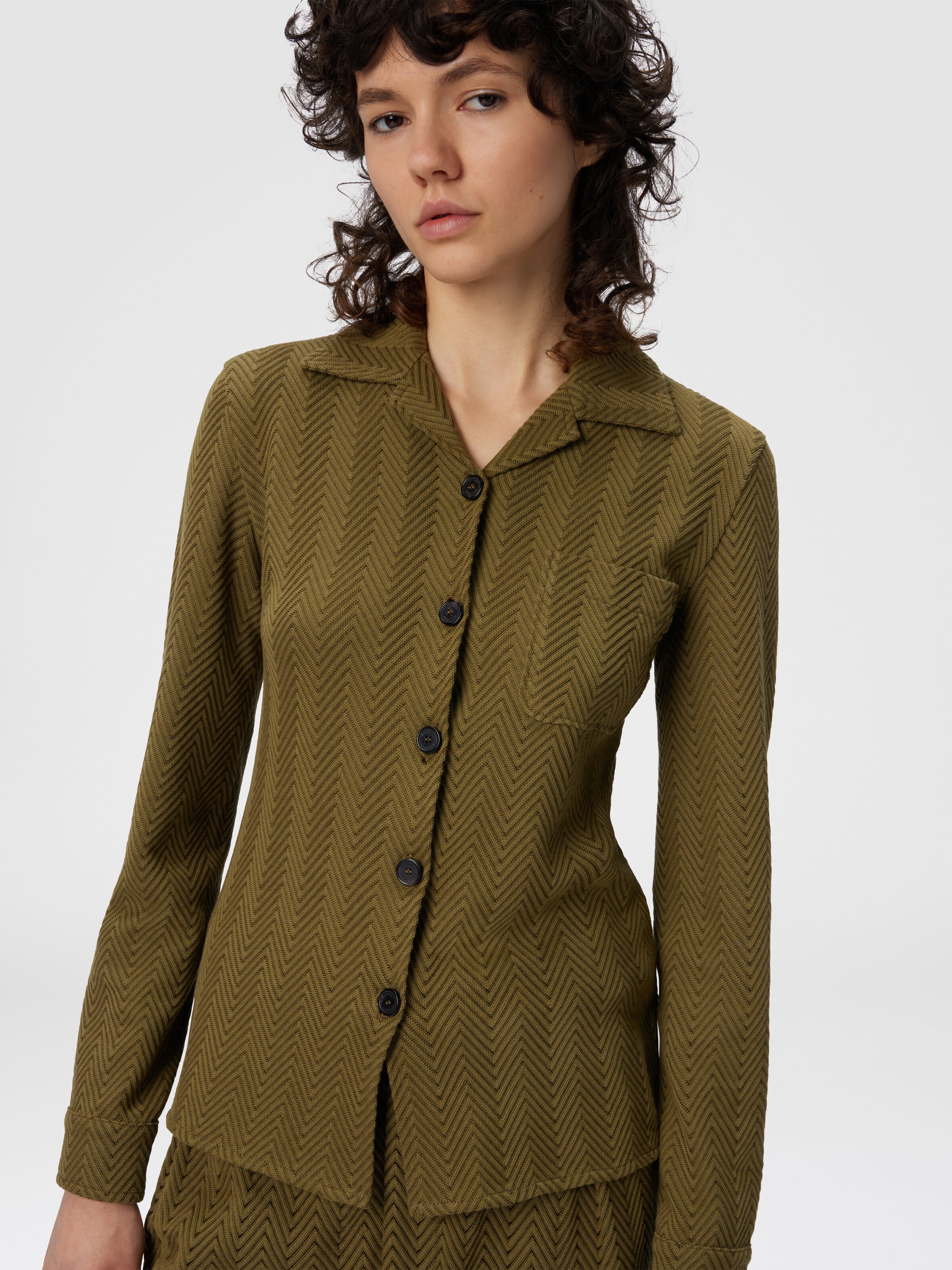 Camicia slim con motivo zig zag, Verde - 3