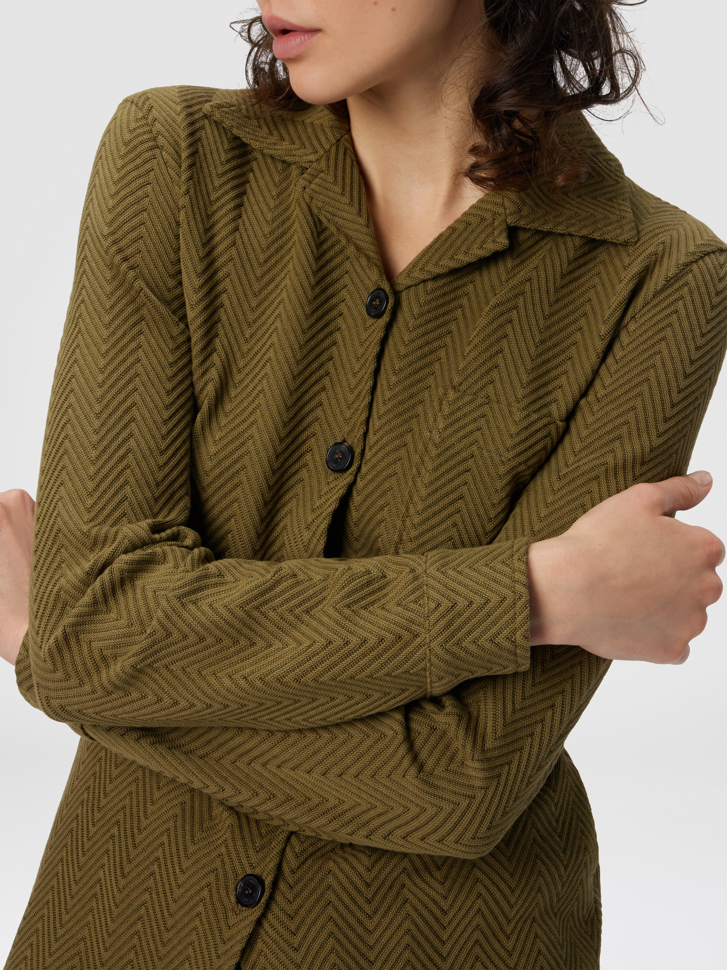 Camicia slim con motivo zig zag, Verde - 4