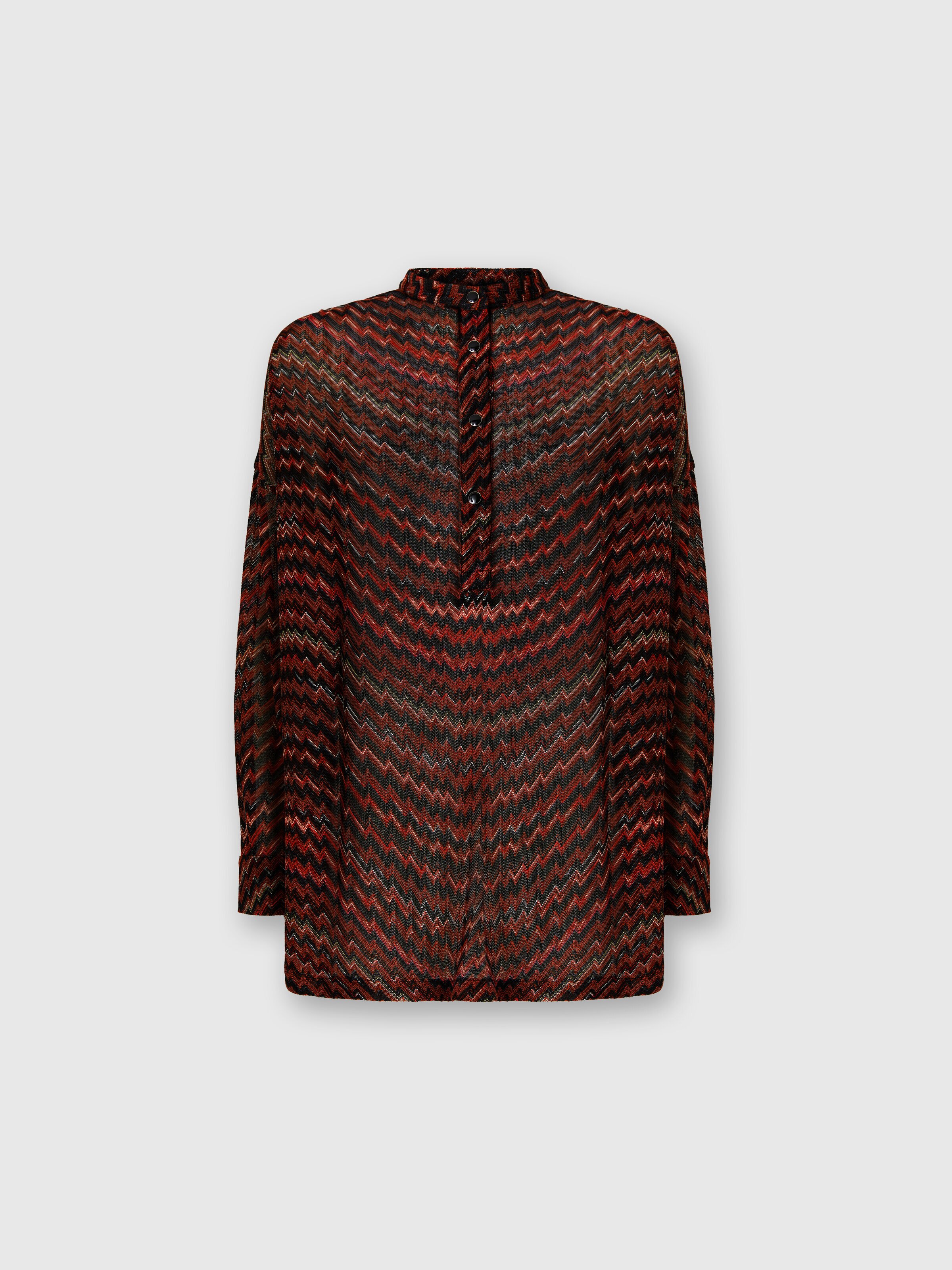 Blusa con cuello mao y zigzag, Negro & Marròn - 0