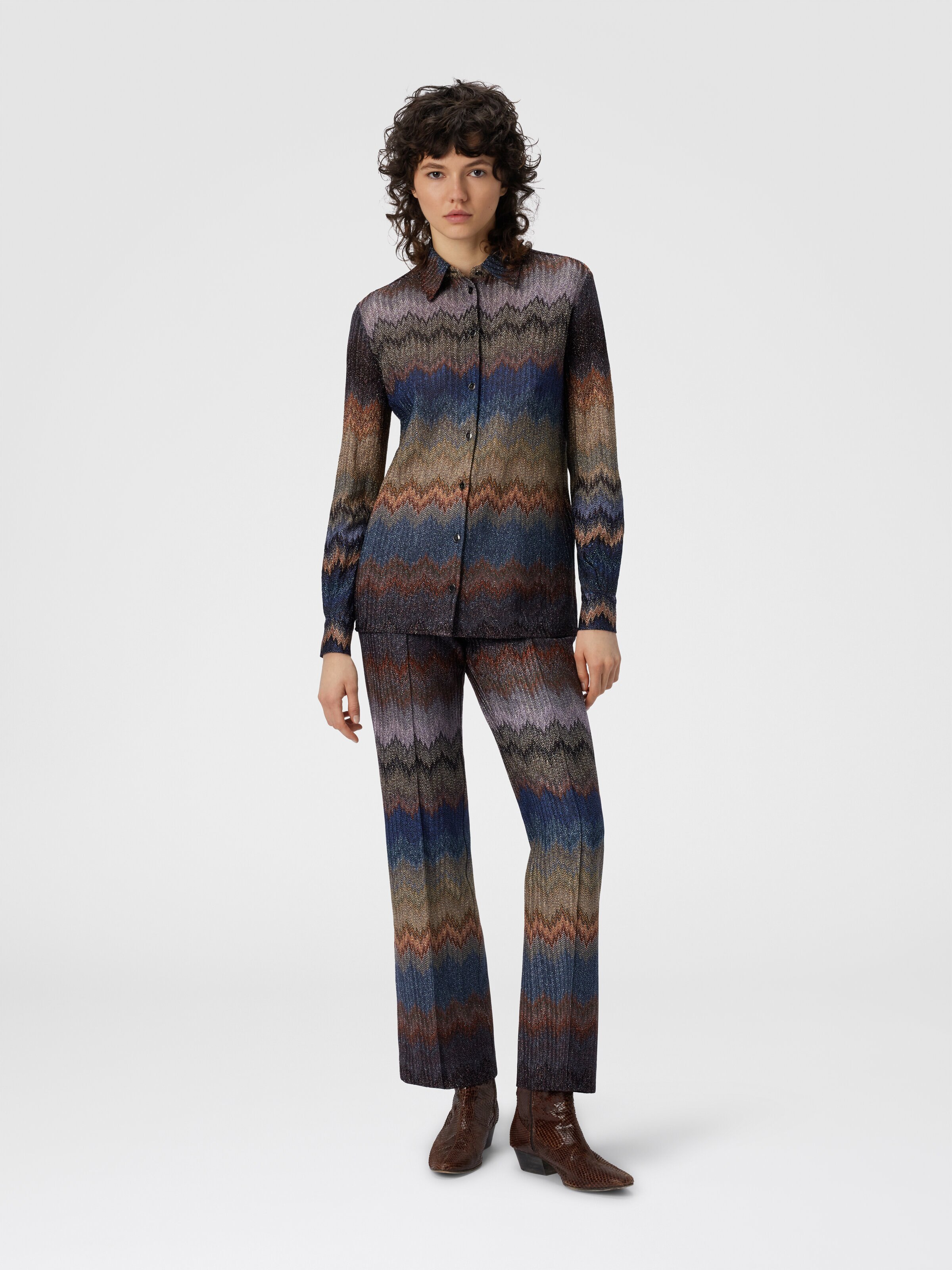 Viscose Shirt with Snake Pattern, Blue - 1
