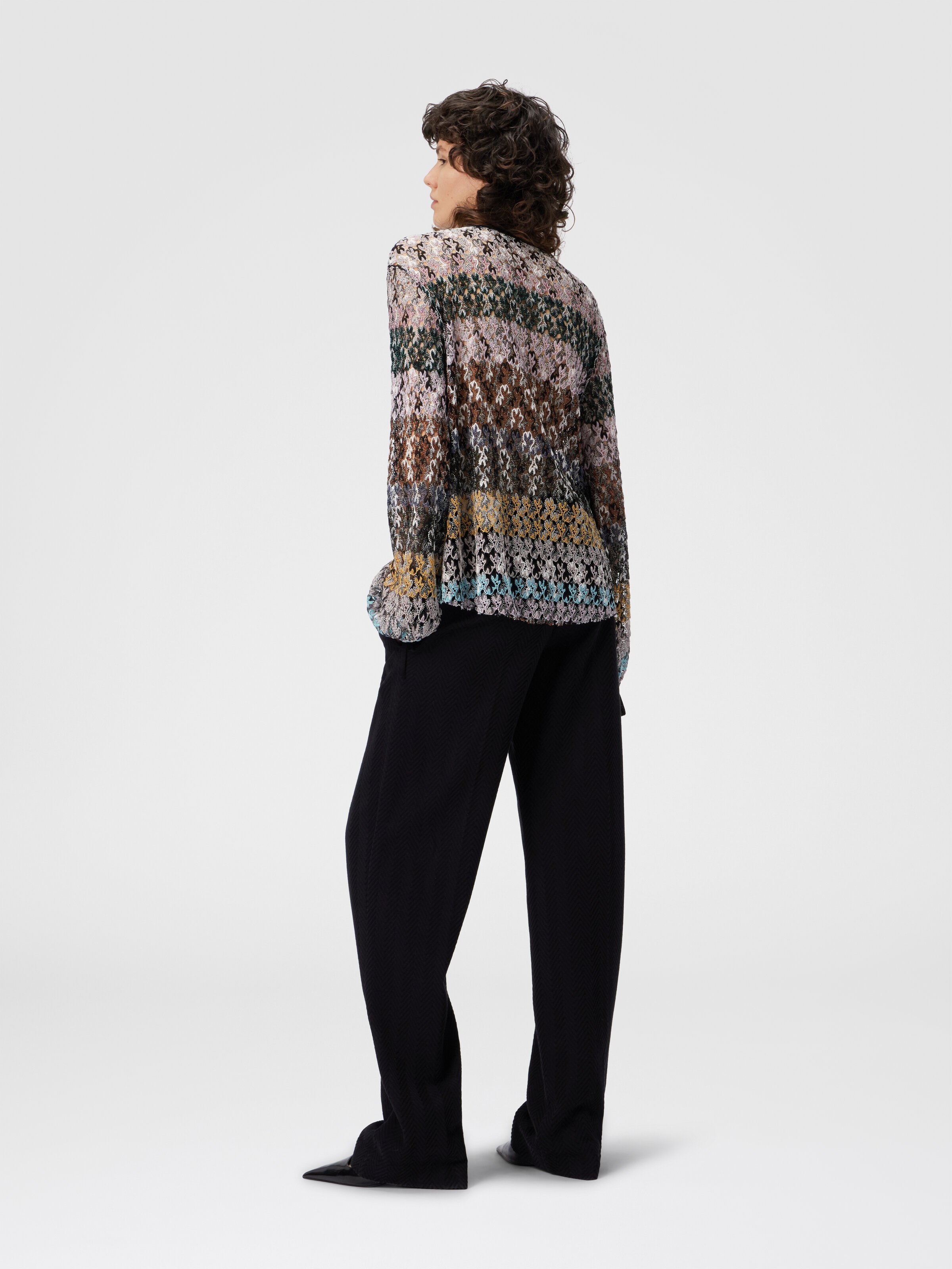 Crew Neck Blouse in Embroidered Lace, Multicoloured  - 2