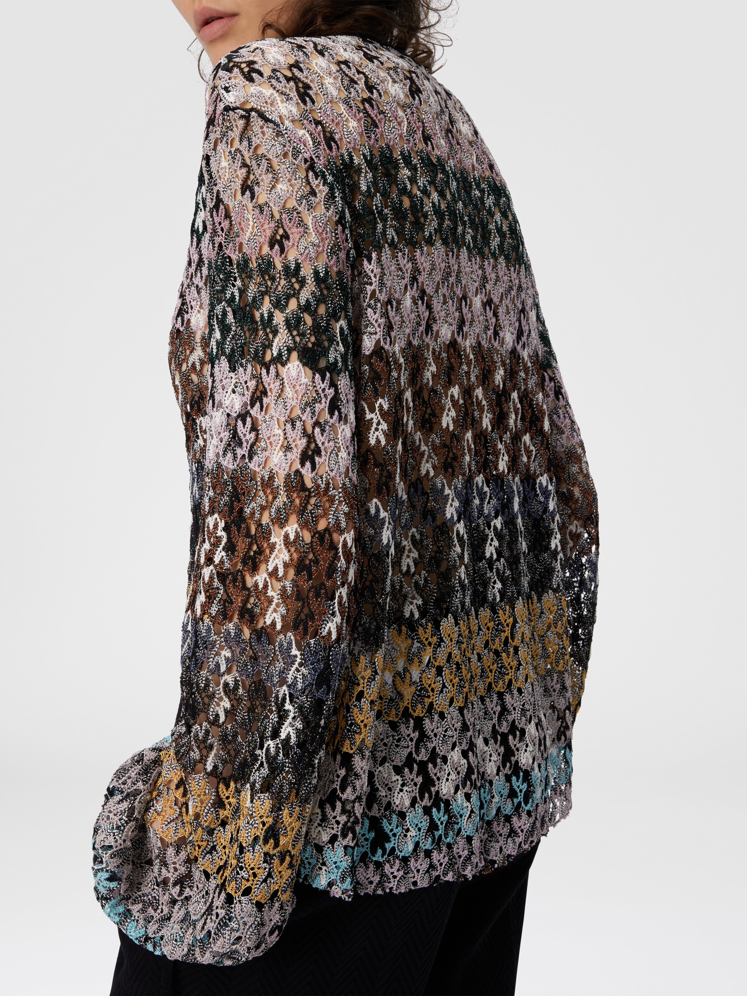 Crew Neck Blouse in Embroidered Lace, Multicoloured  - 4
