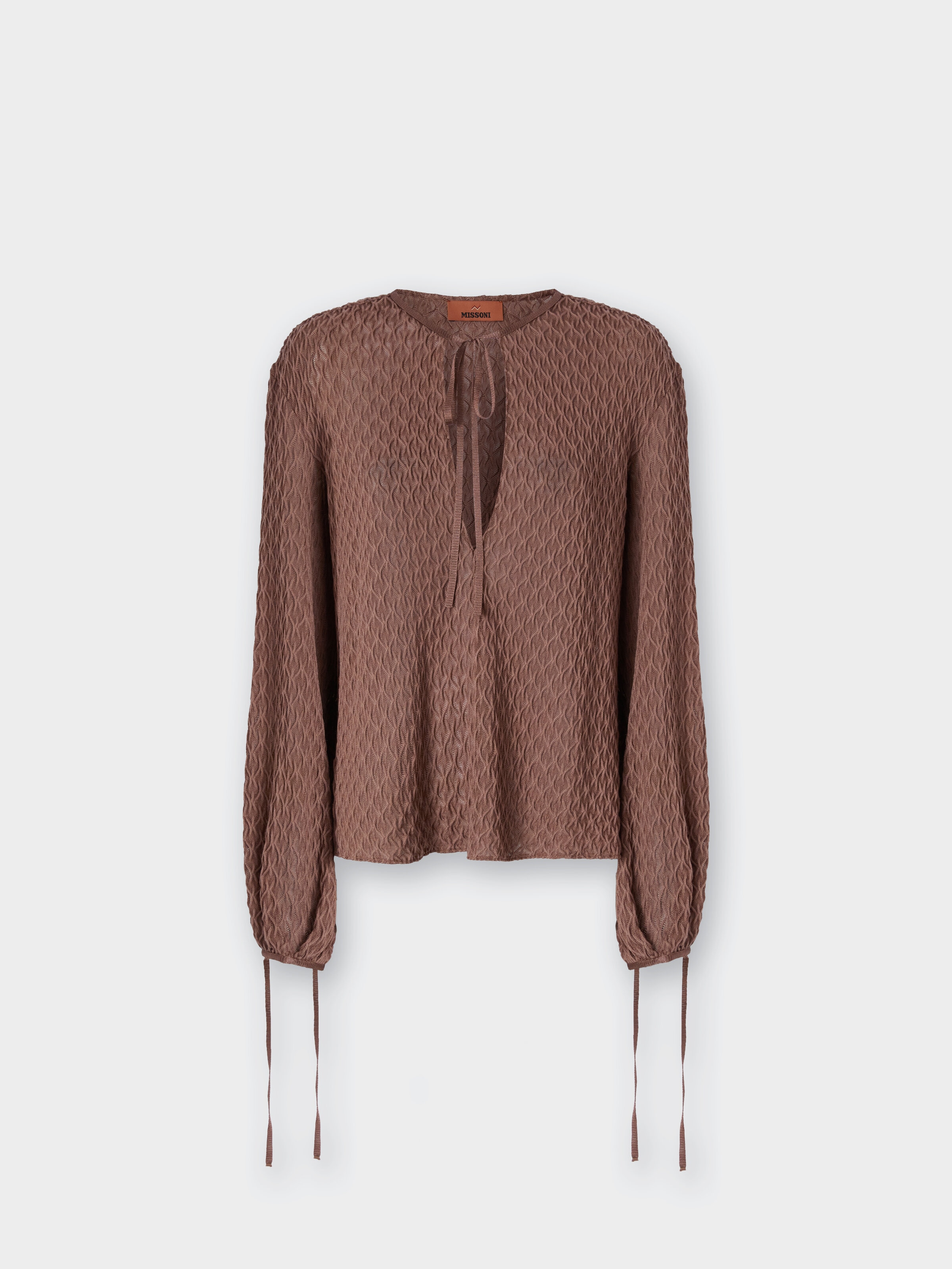 Crew Neck Blouse in Wool Blend, Beige - 0