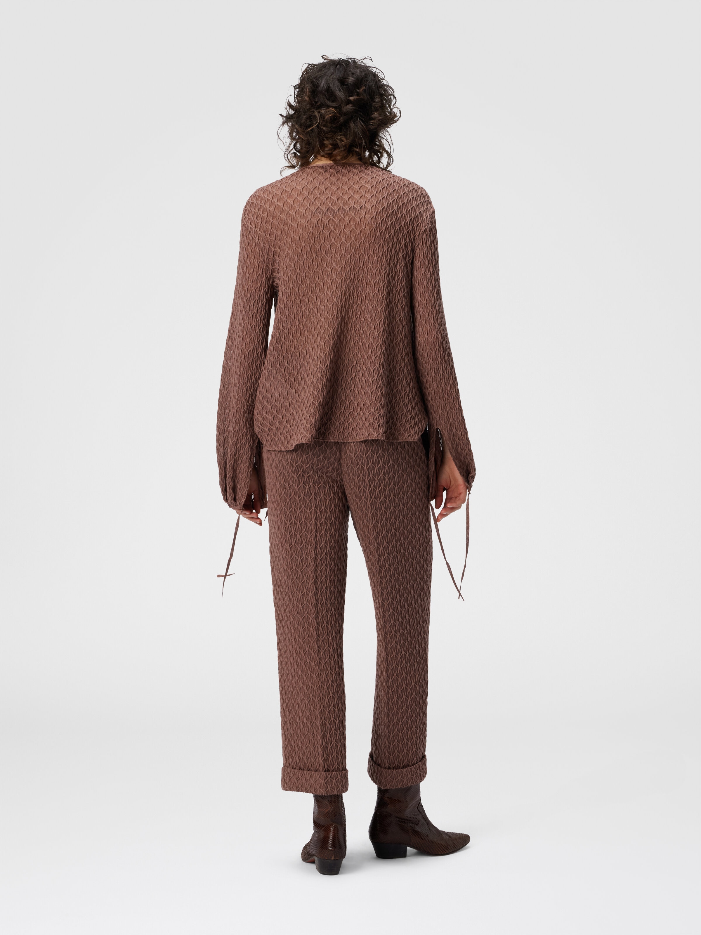 Crew Neck Blouse in Wool Blend, Beige - 2