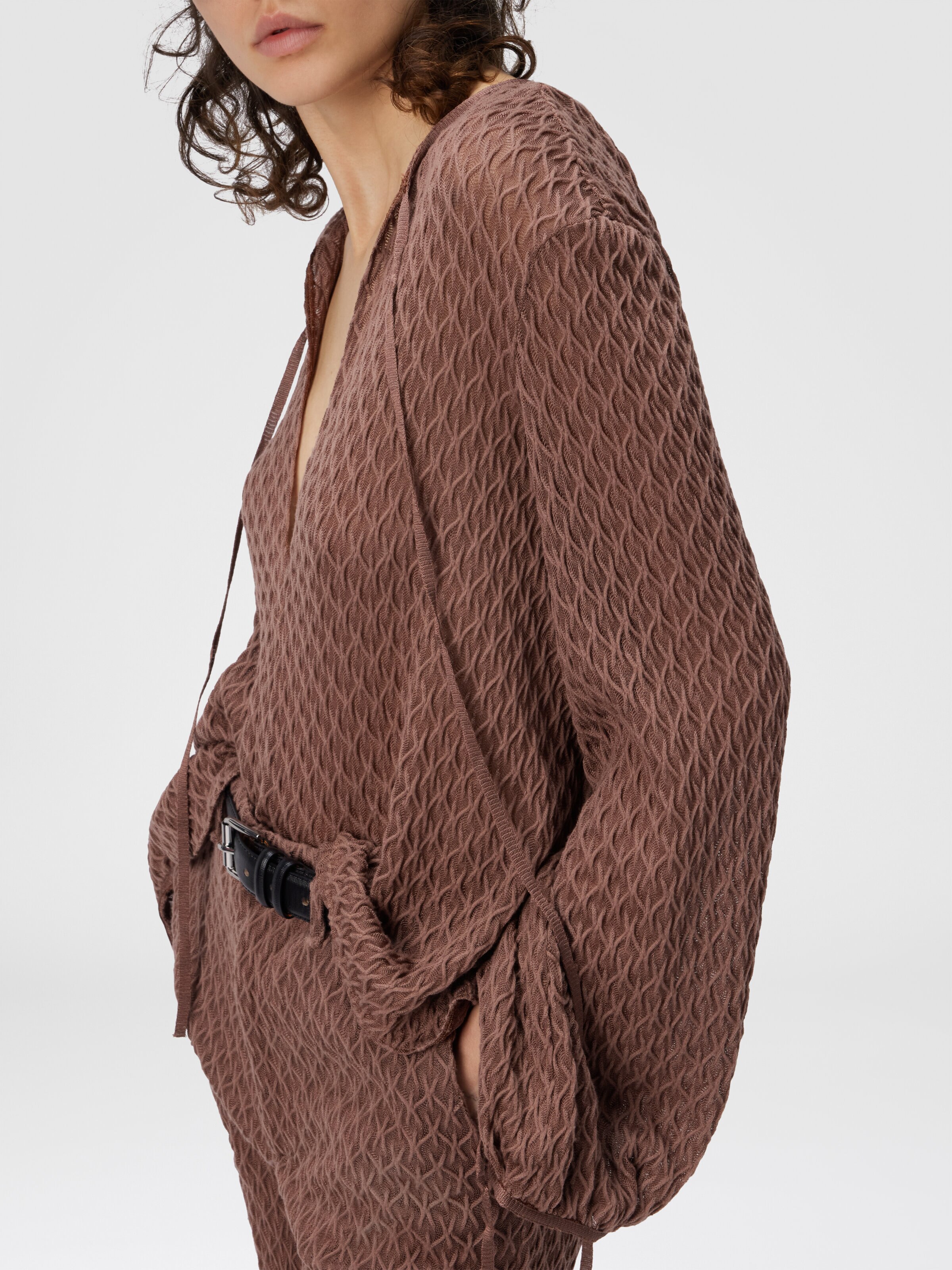 Crew Neck Blouse in Wool Blend, Beige - 3
