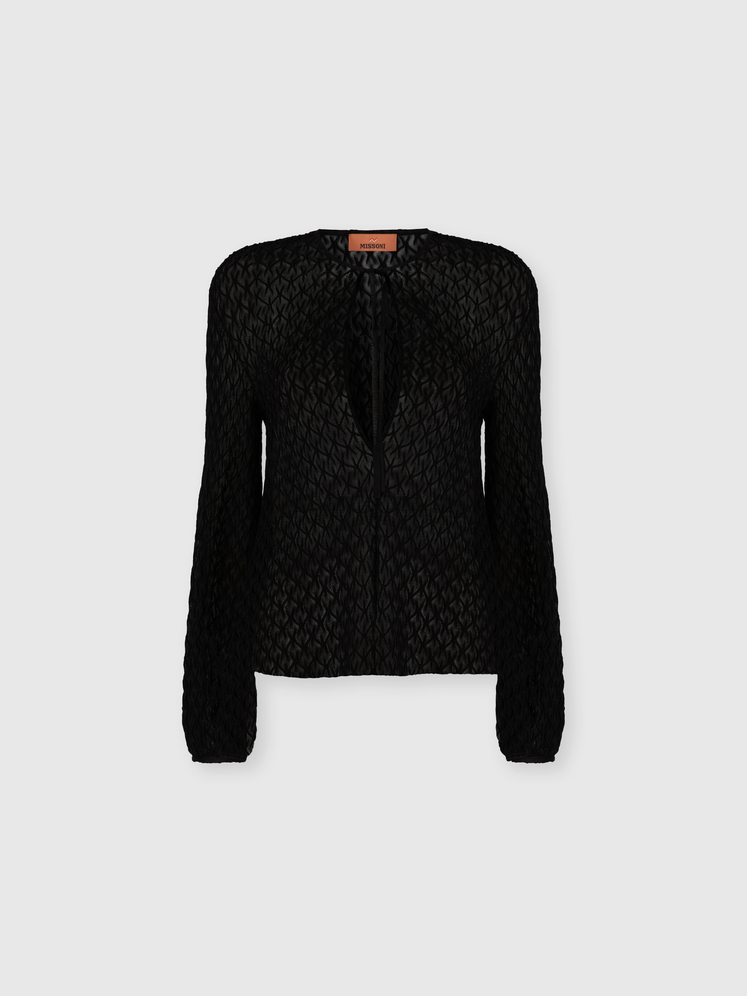 Blusa girocollo in misto lana, Nero - 0
