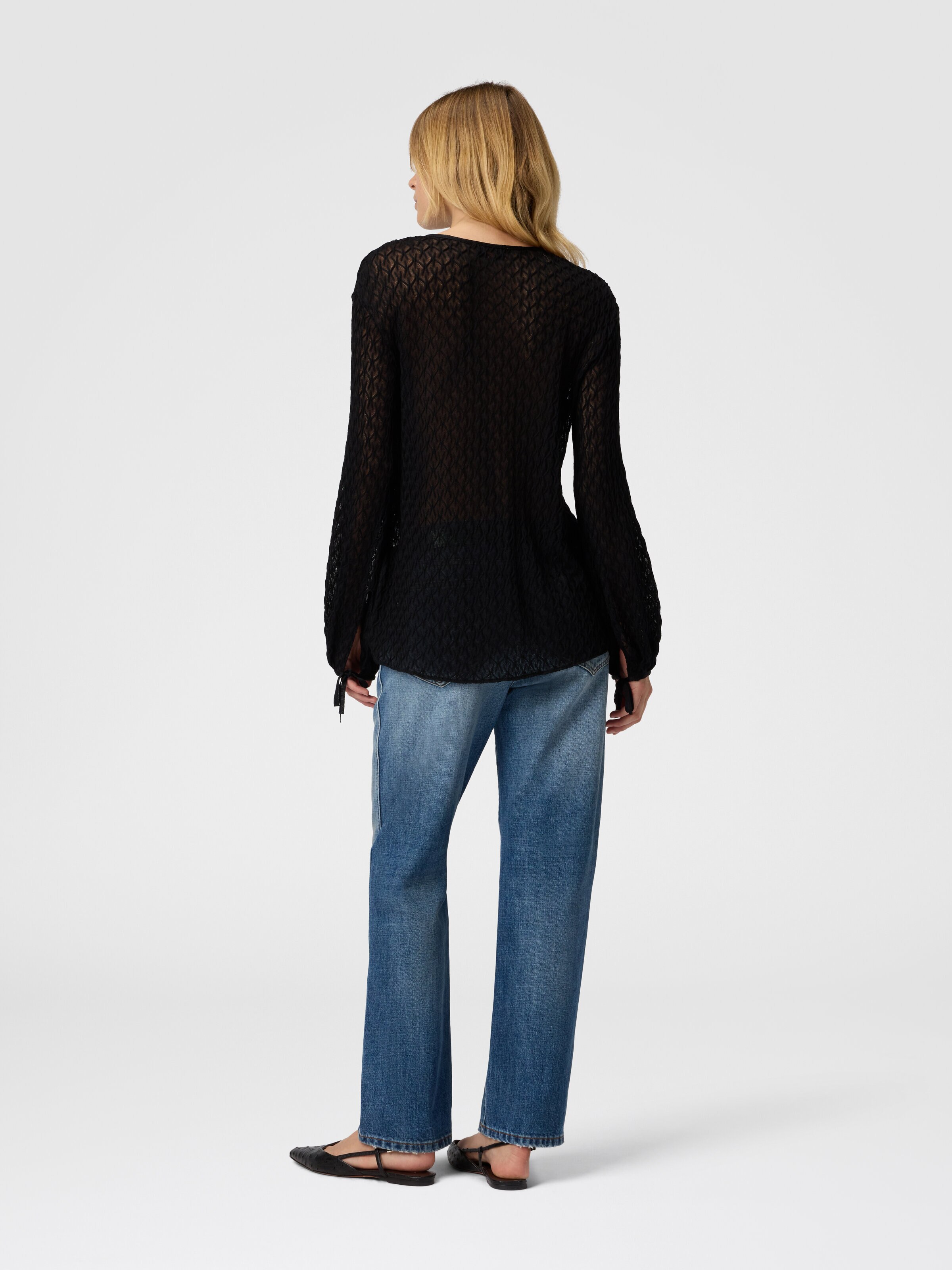 Blusa girocollo in misto lana, Nero - 2
