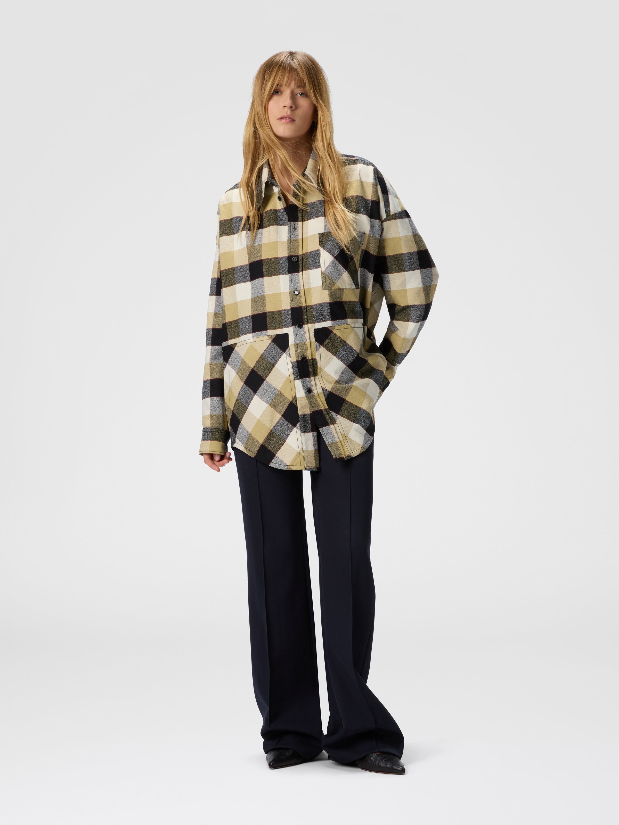 Chemise oversize à carreaux, Beige - 1