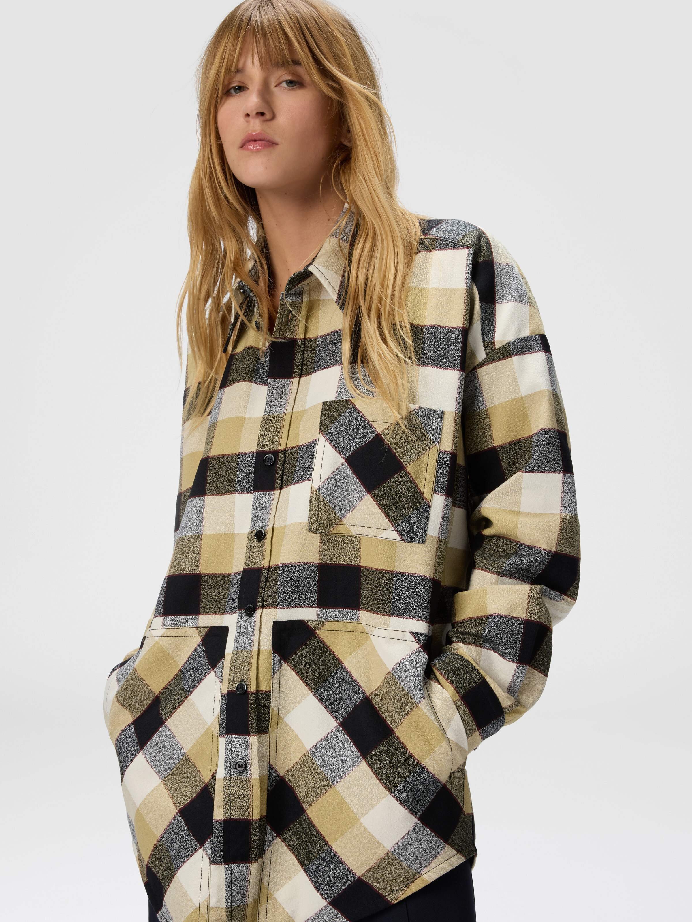 Chemise oversize à carreaux, Beige - 3