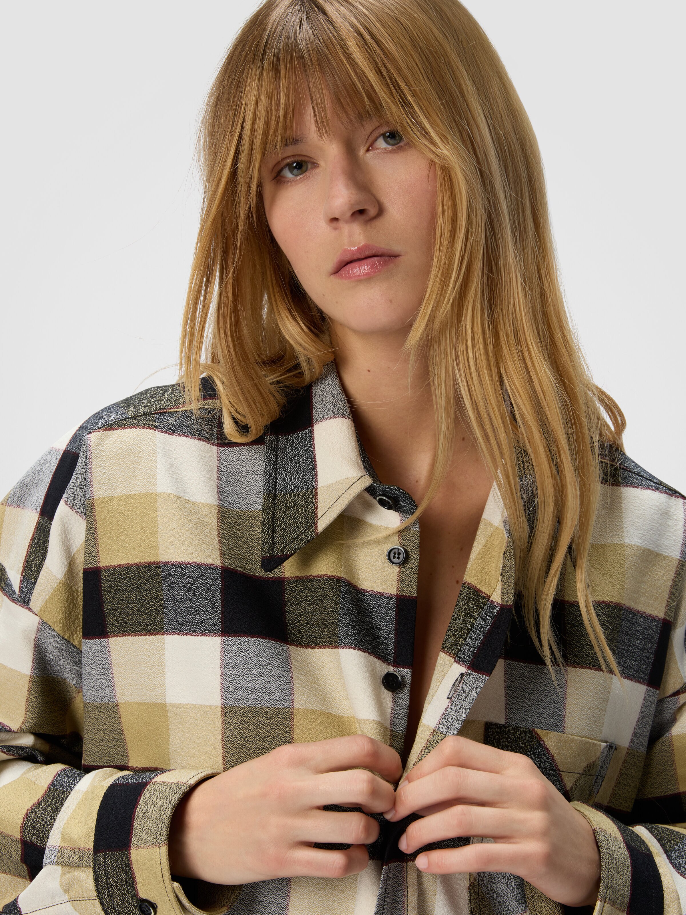 Chemise oversize à carreaux, Beige - 4