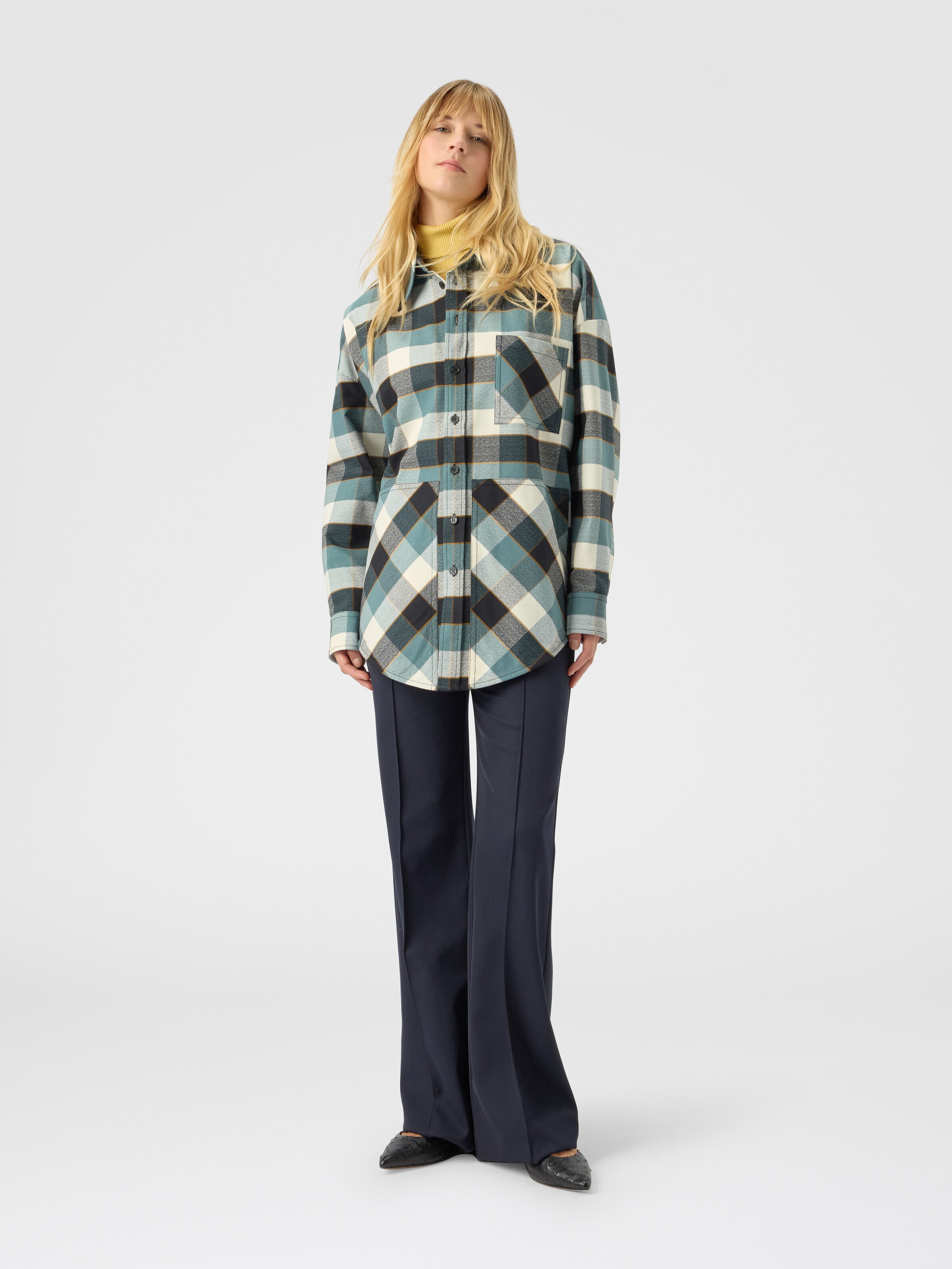Oversized check shirt, Blue - 1