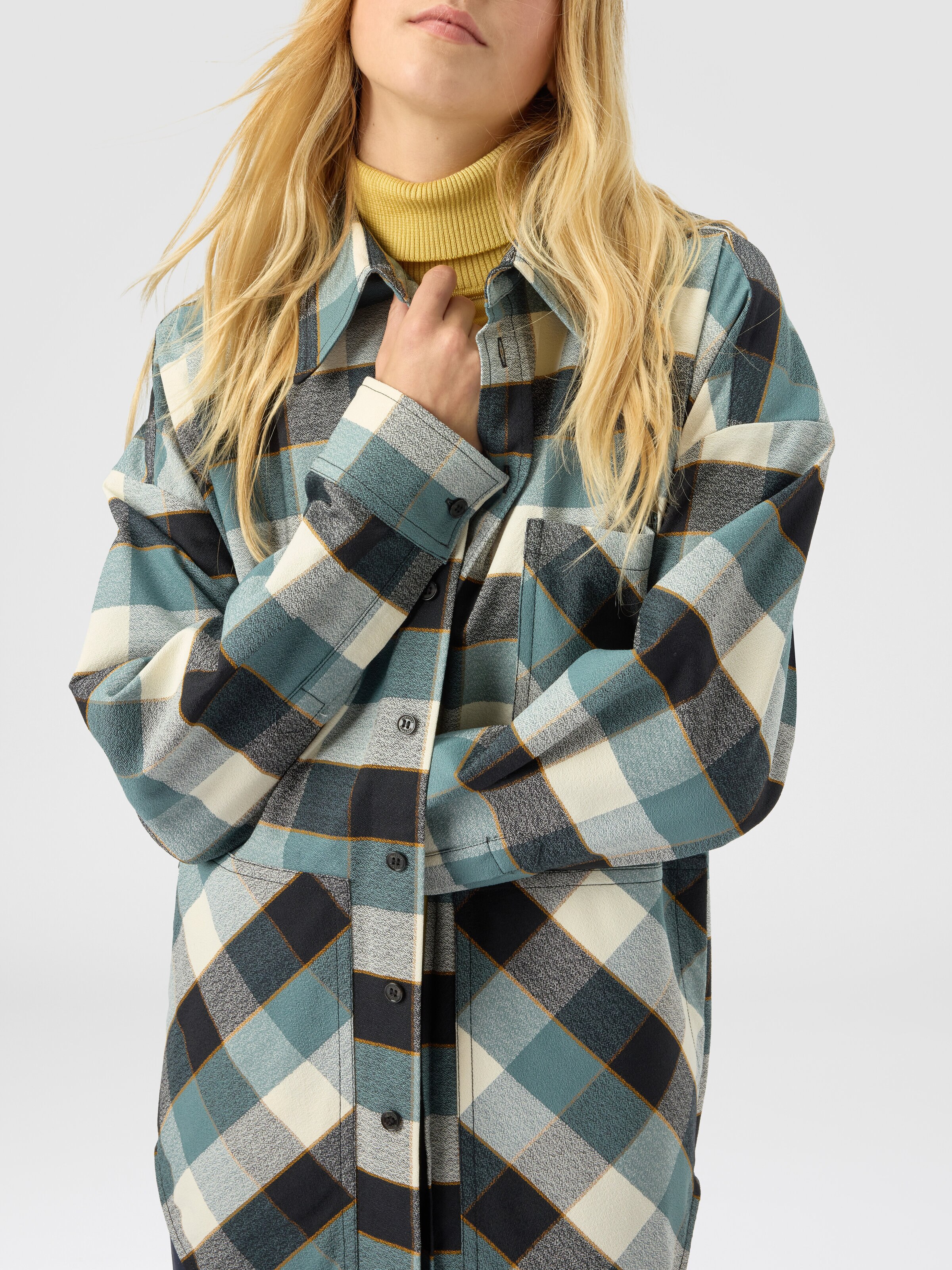 Oversized check shirt, Blue - 3