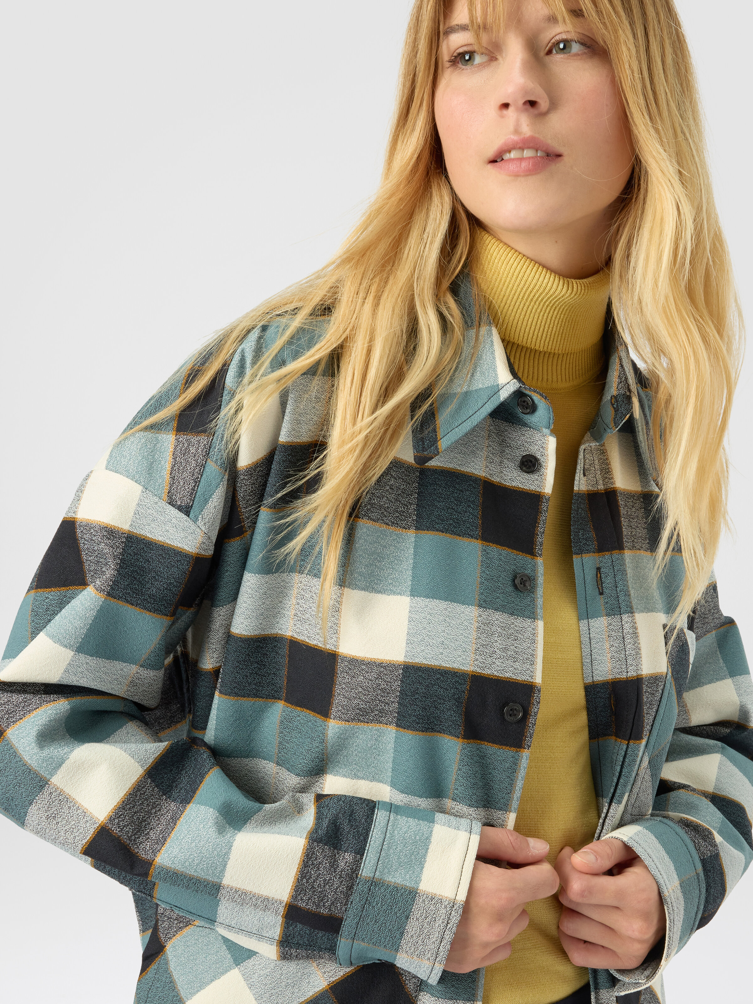 Oversized check shirt, Blue - 4