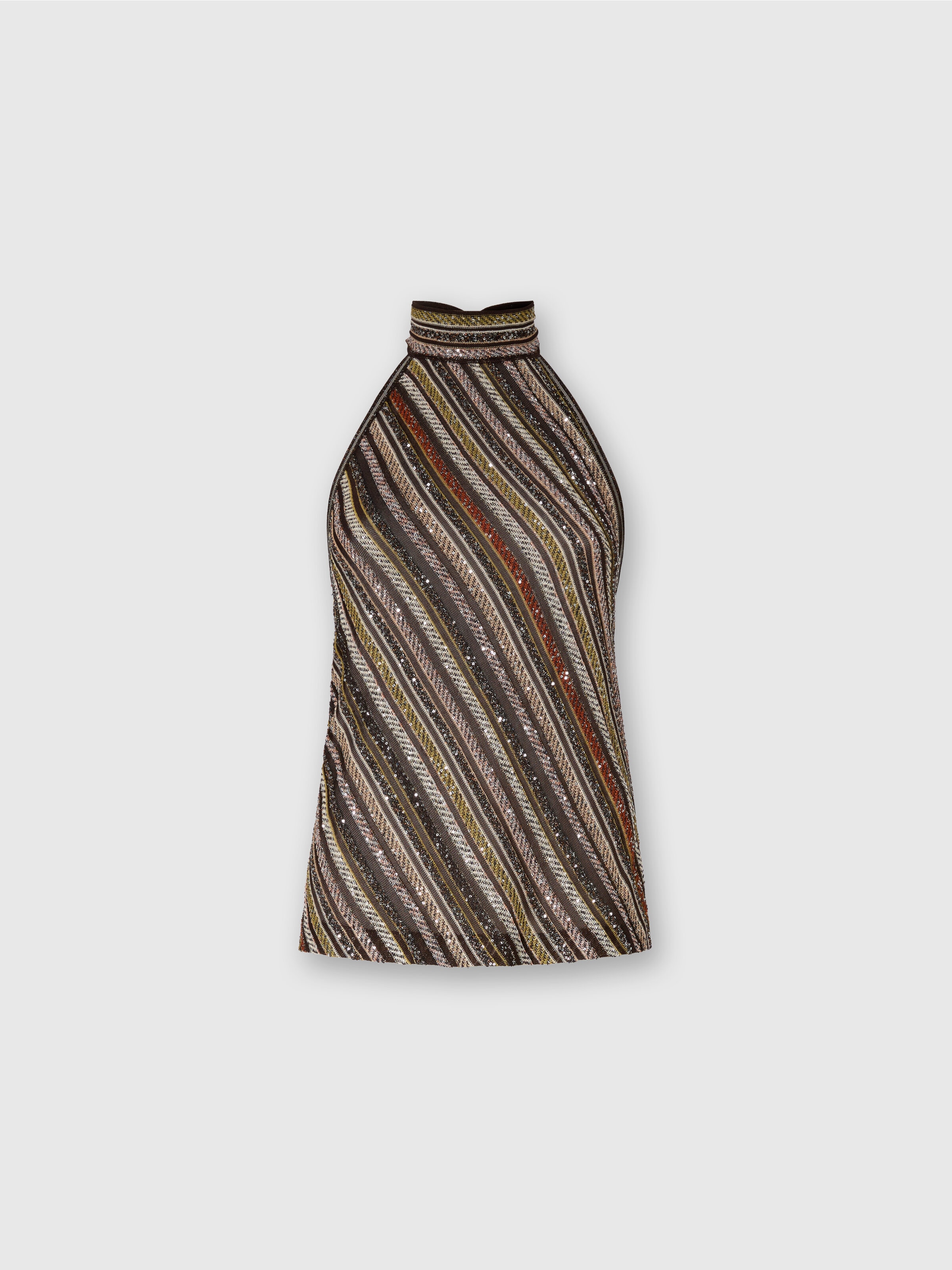 Halter Top in Herringbone Stripe Knit, Multicoloured  - 0