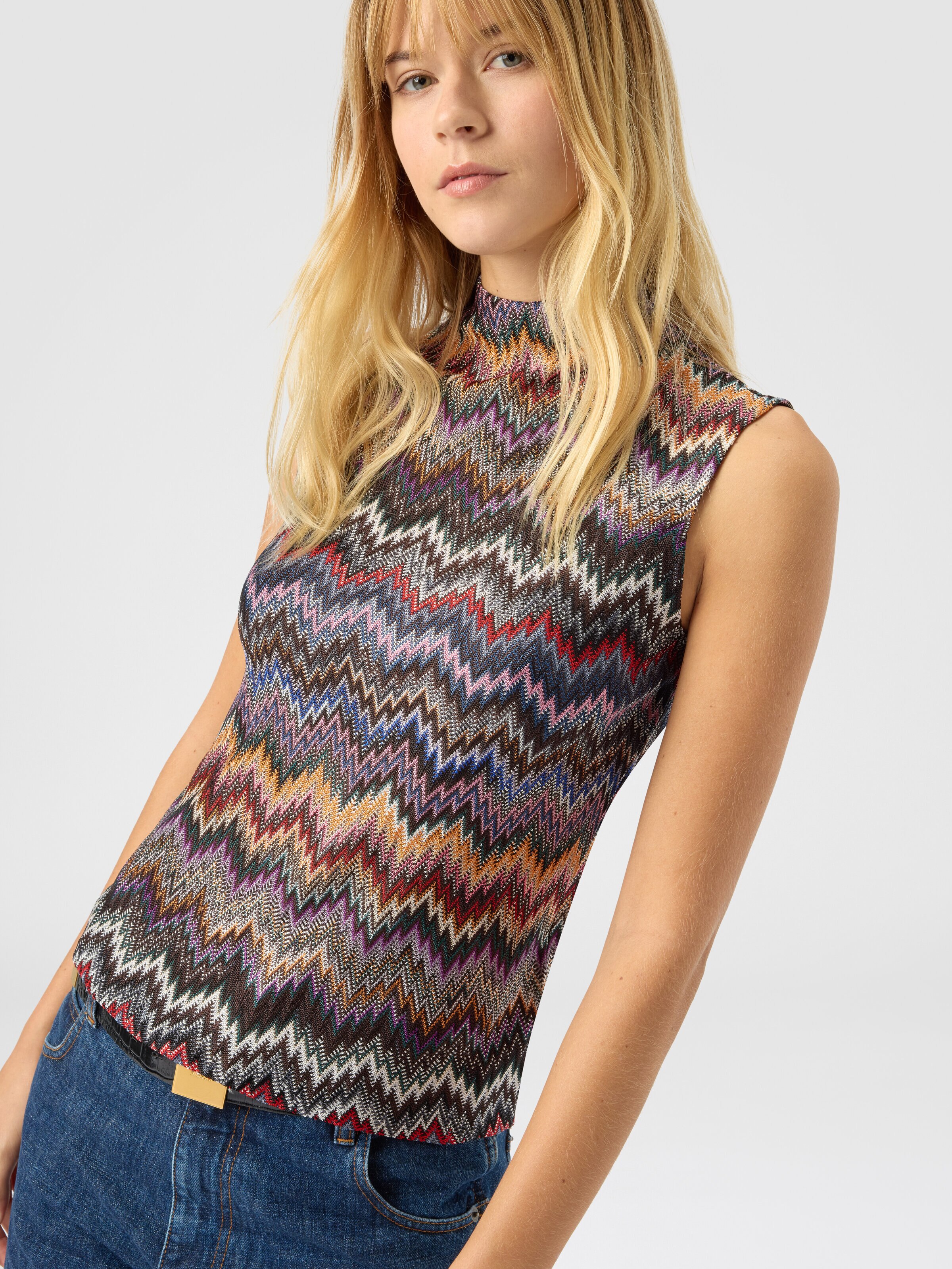 High-neck top with snake pattern, Multicoloured  - 3