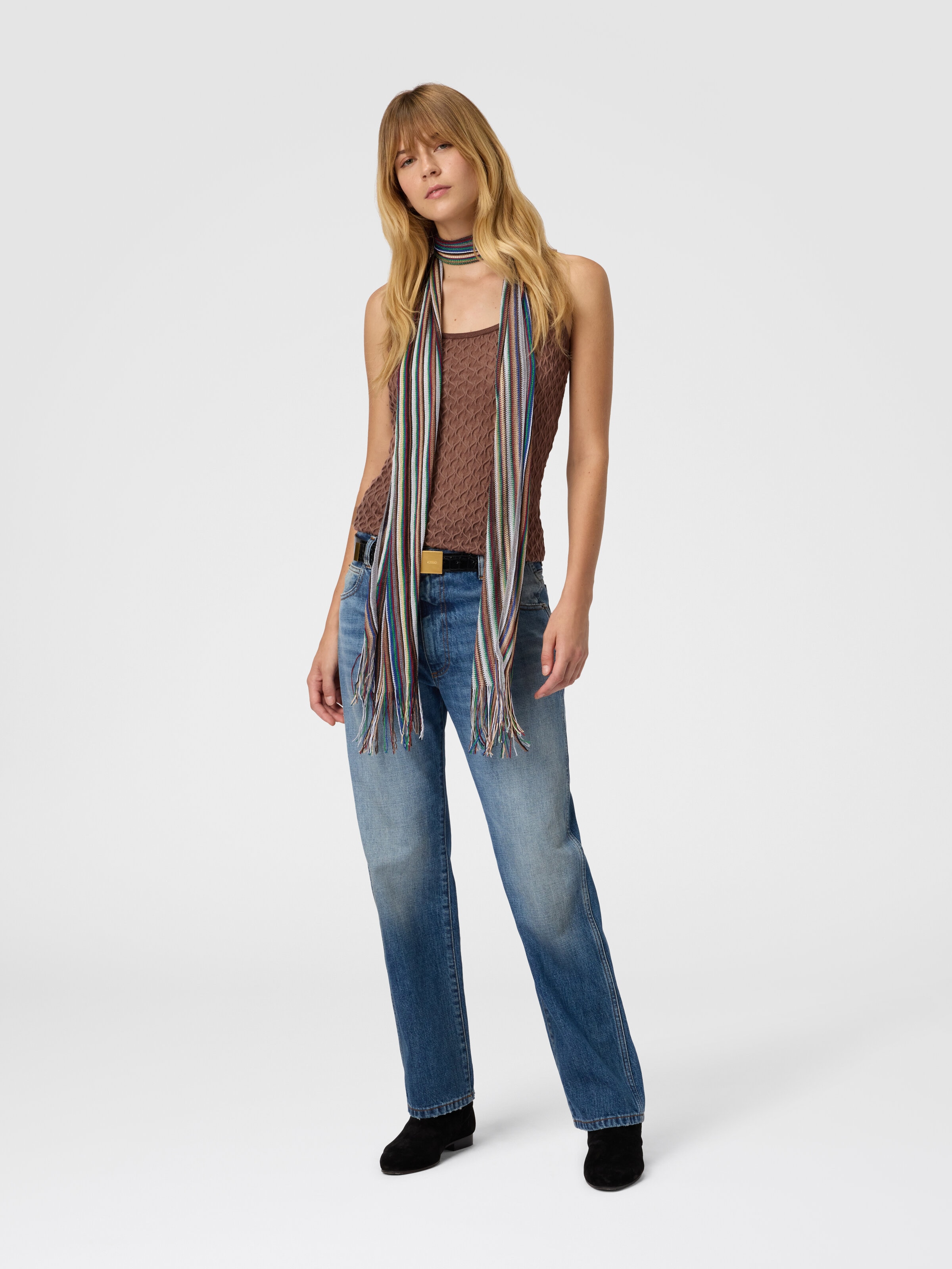 Tank Top in Embroidered Lace, Beige - 1