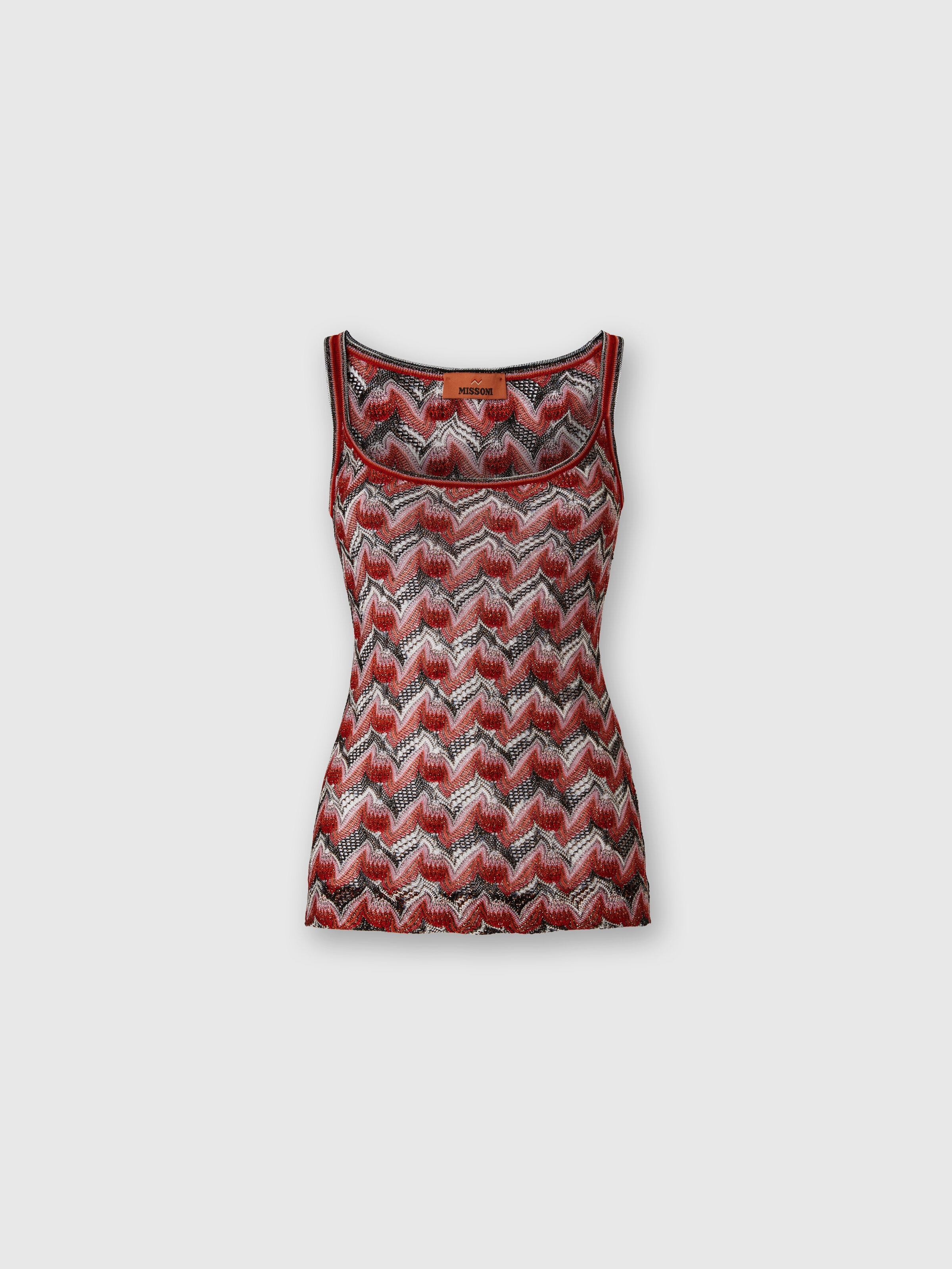 Viscose Tank Top with Round Neckline, Black & Red - 0