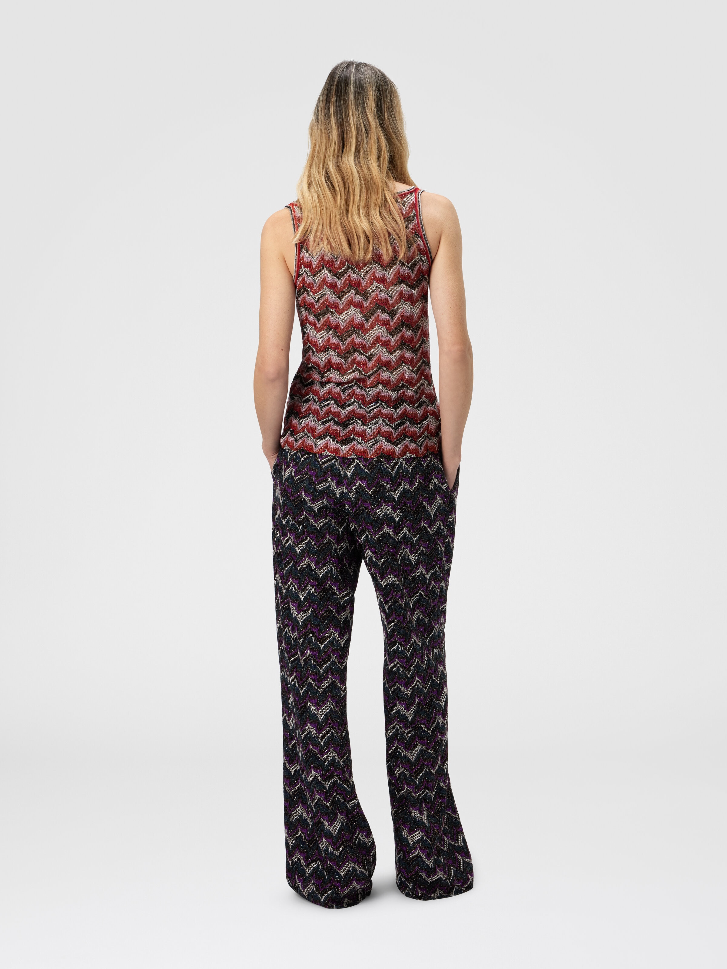 Viscose Tank Top with Round Neckline, Black & Red - 2