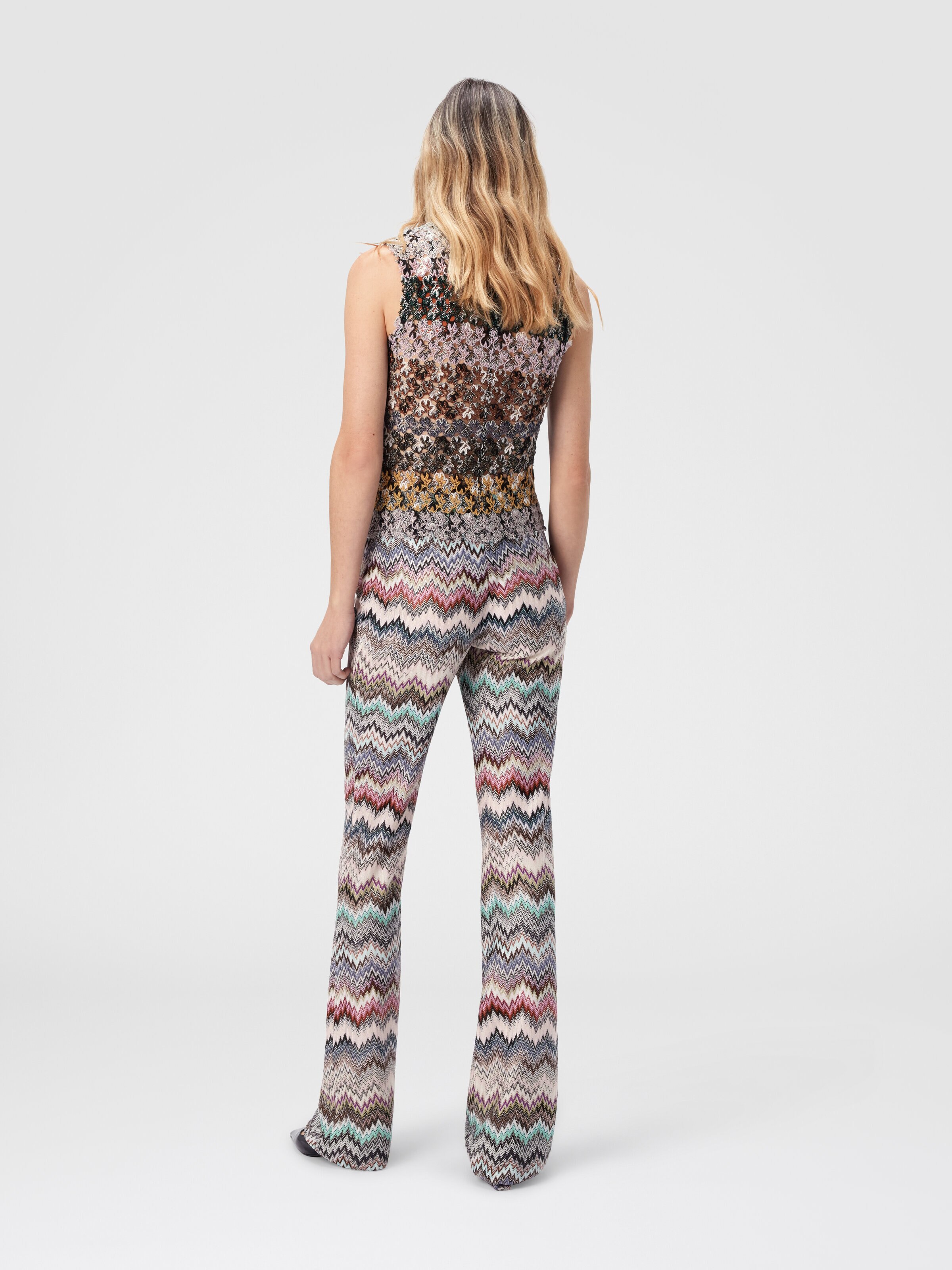 High-Neck Top in Striped Embroidered Lace, Multicoloured  - 2