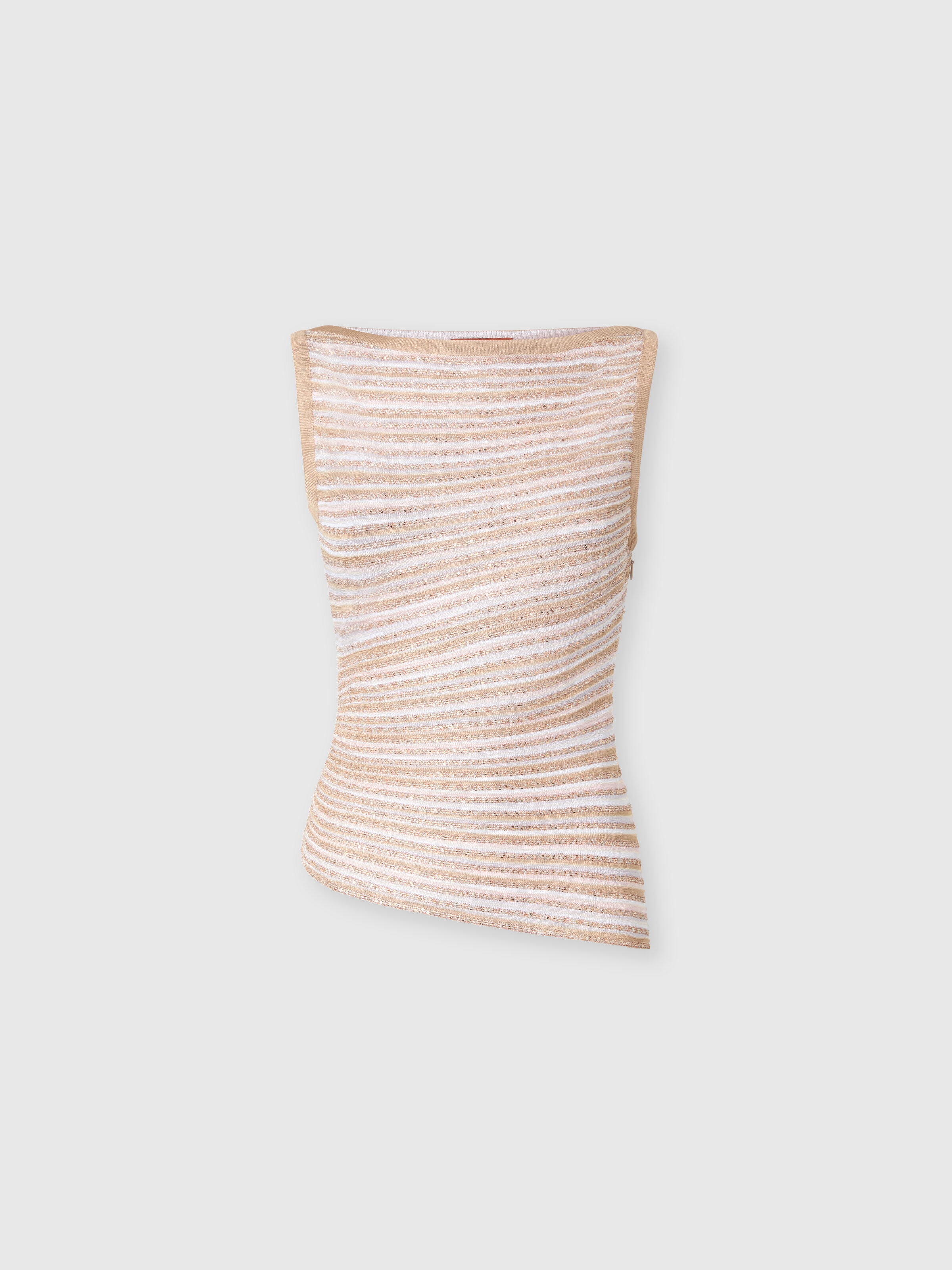Boat Neck Top with Lamé Stripes, White  - 0