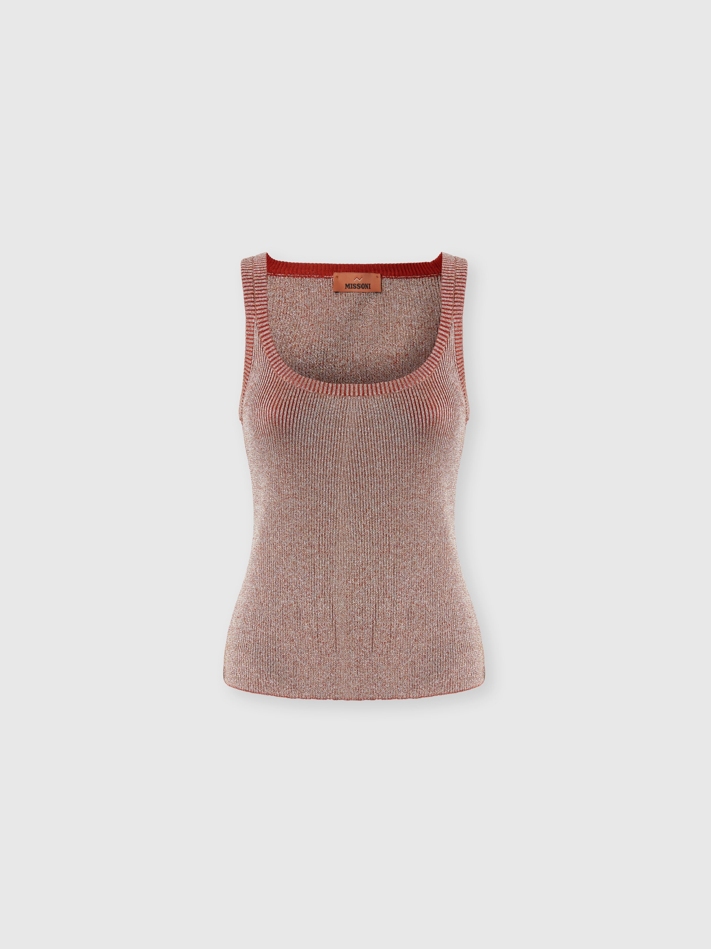 Tank Top in Viscose and Lamé Blend, Pink Lamé - 0