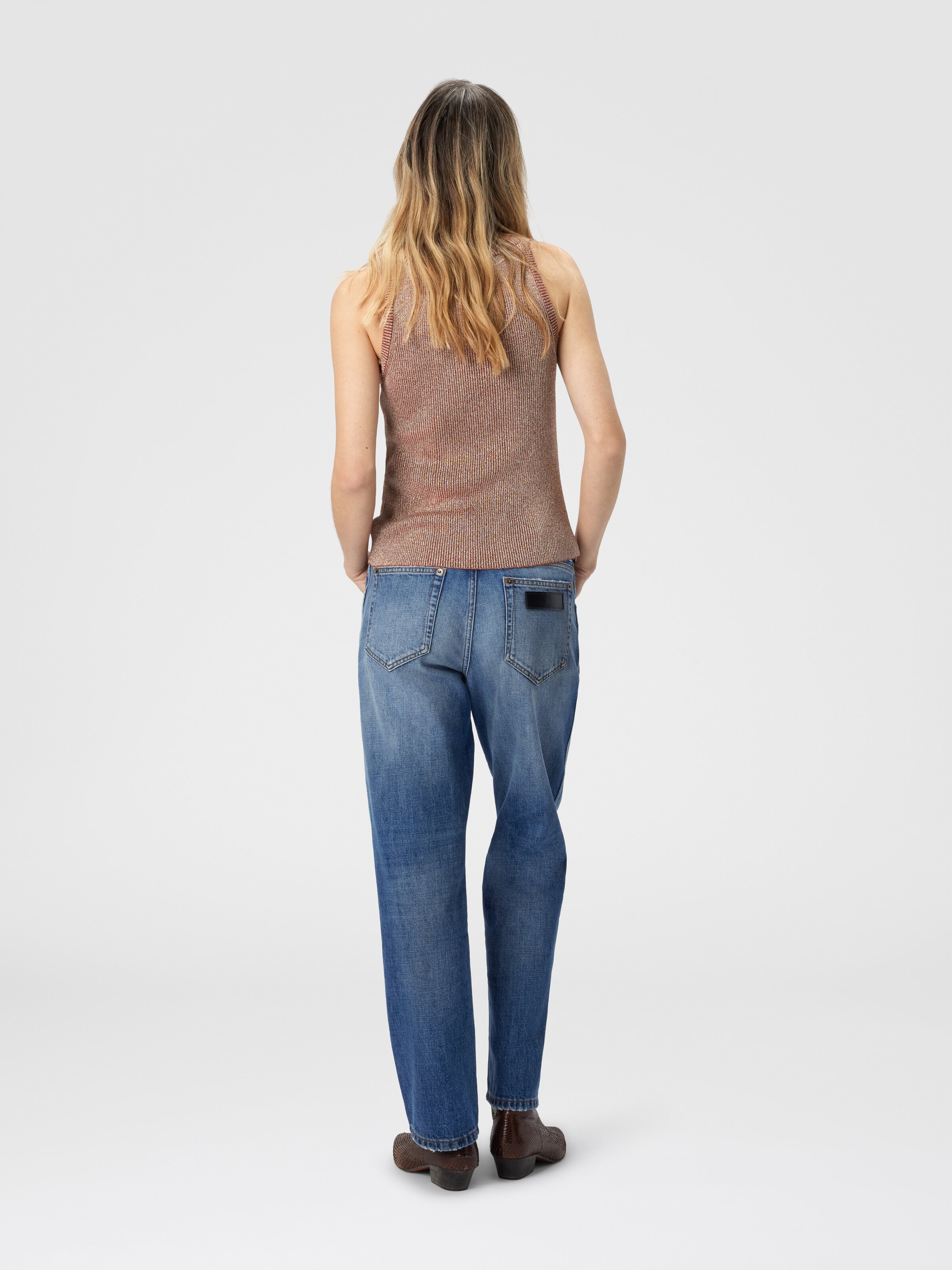 Tank Top in Viscose and Lamé Blend, Pink Lamé - 2