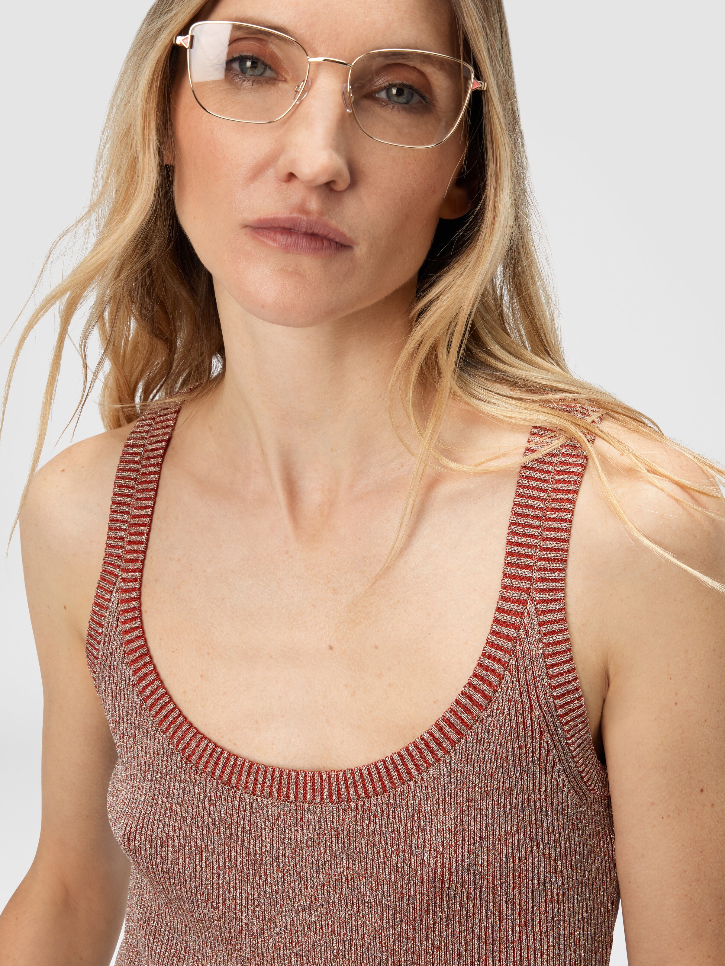 Tank Top in Viscose and Lamé Blend, Pink Lamé - 4