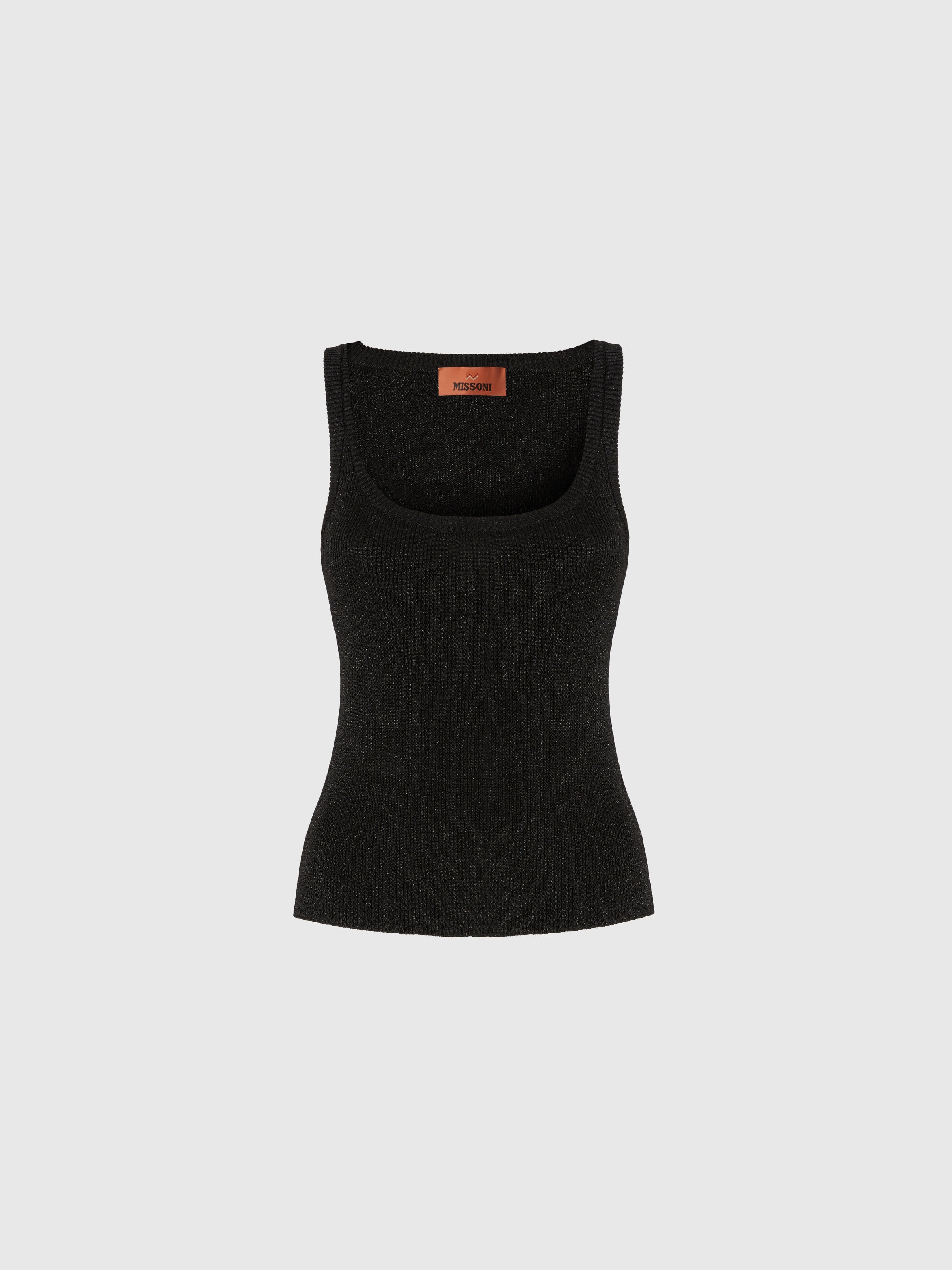 Tank Top in Viscose and Lamé Blend, Black - 0