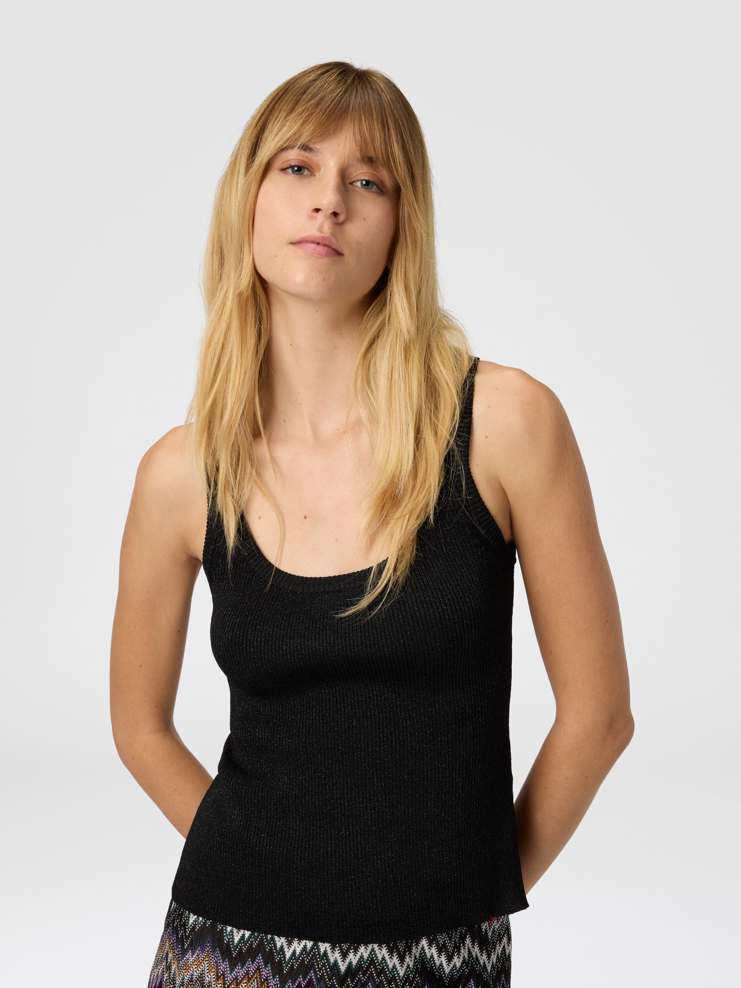 Tank Top in Viscose and Lamé Blend, Black - 3