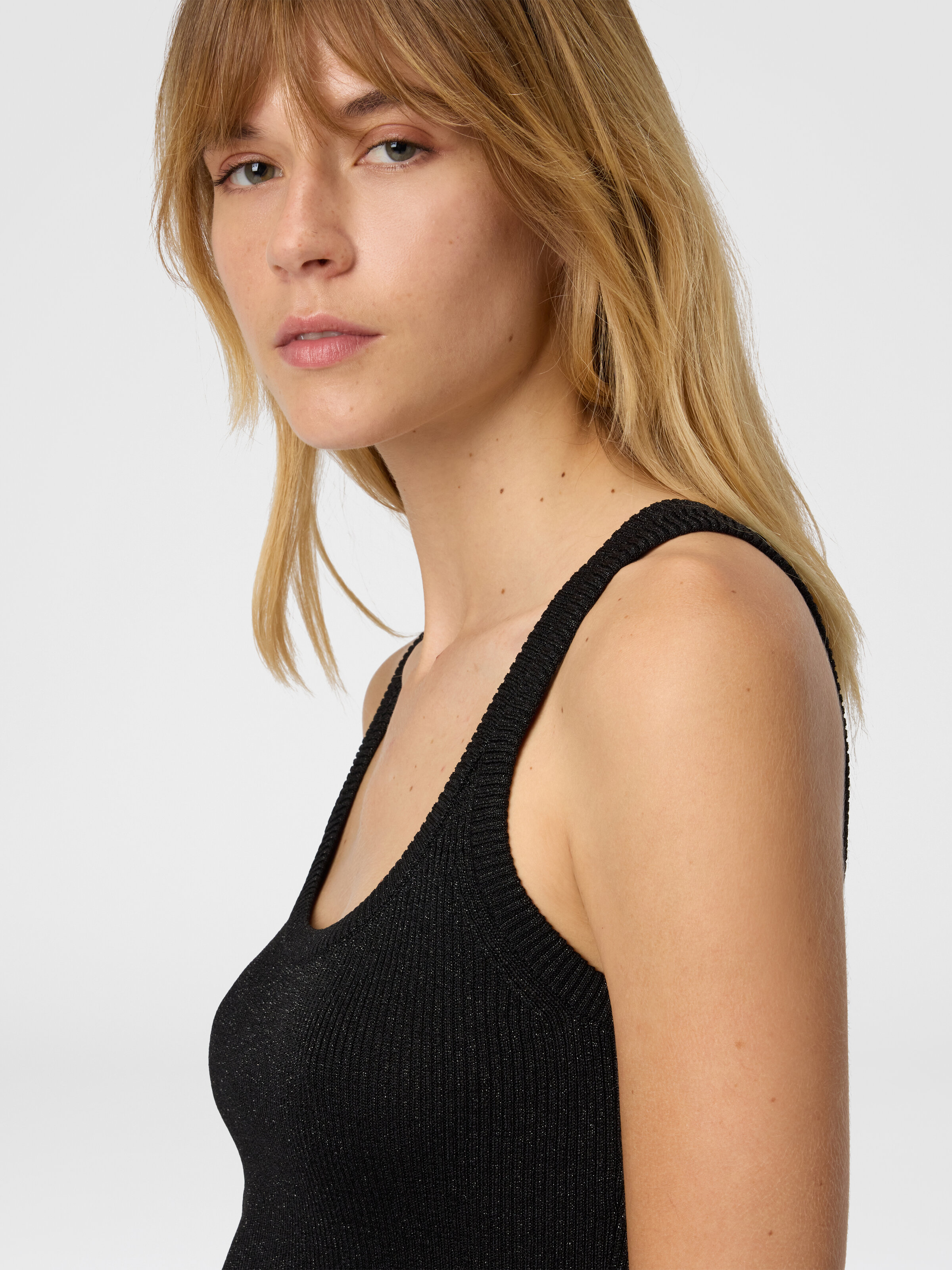 Tank Top in Viscose and Lamé Blend, Black - 4