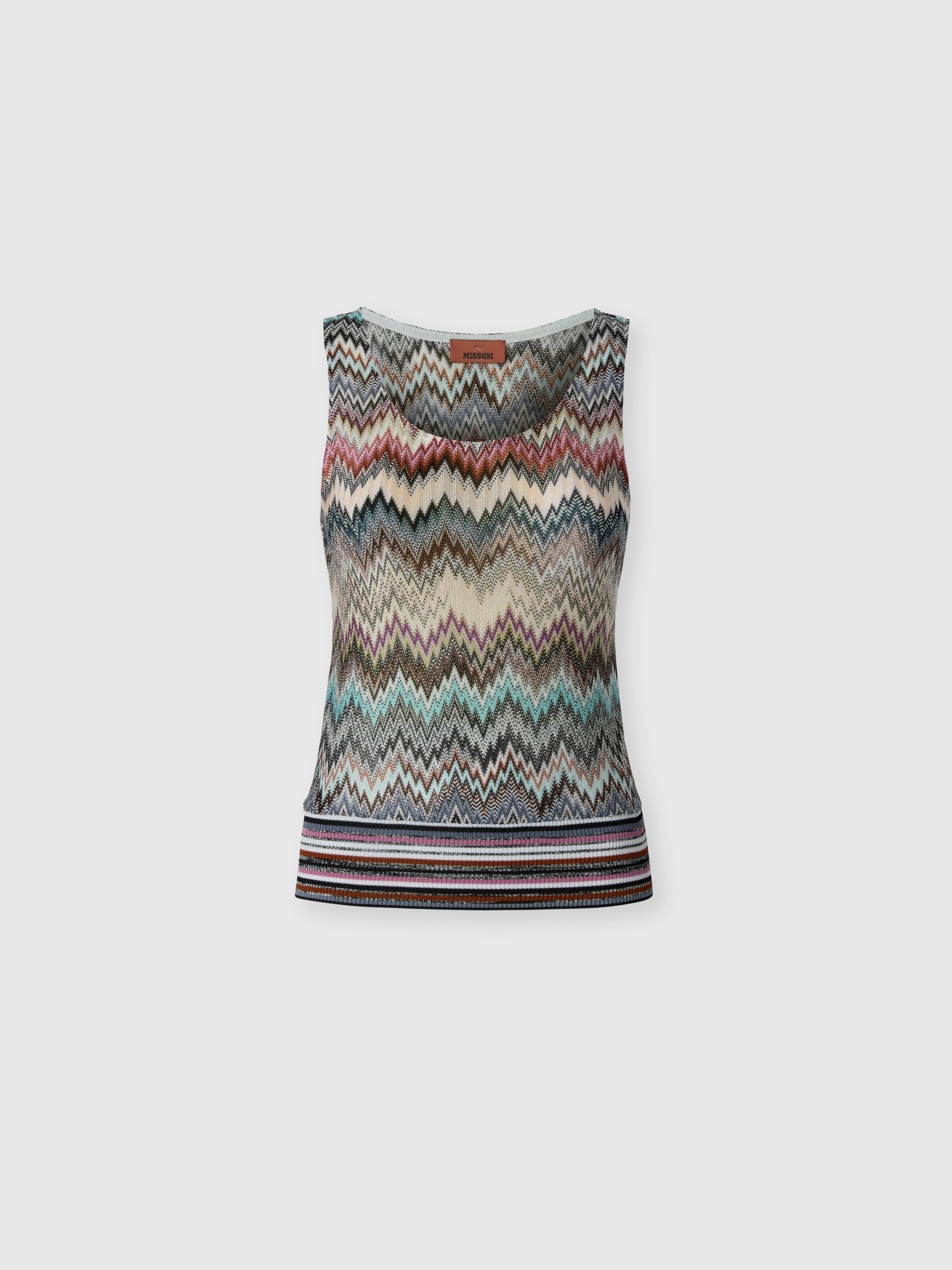Top sin mangas de viscosa con zigzag, Multicolor  - 0