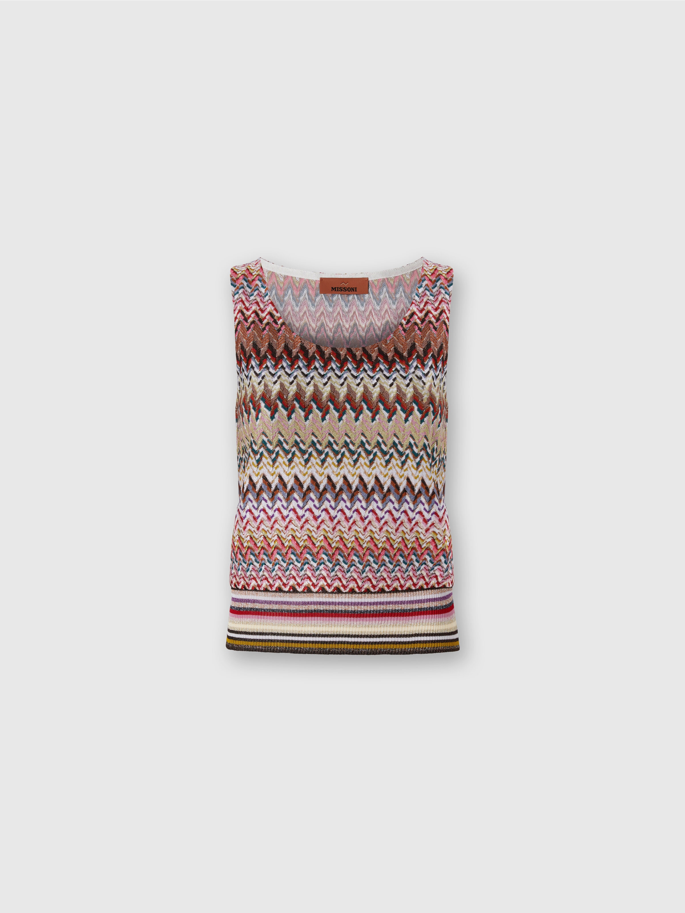 Zigzag Tank Top with Ribbed Detail, Multicoloured  - 0