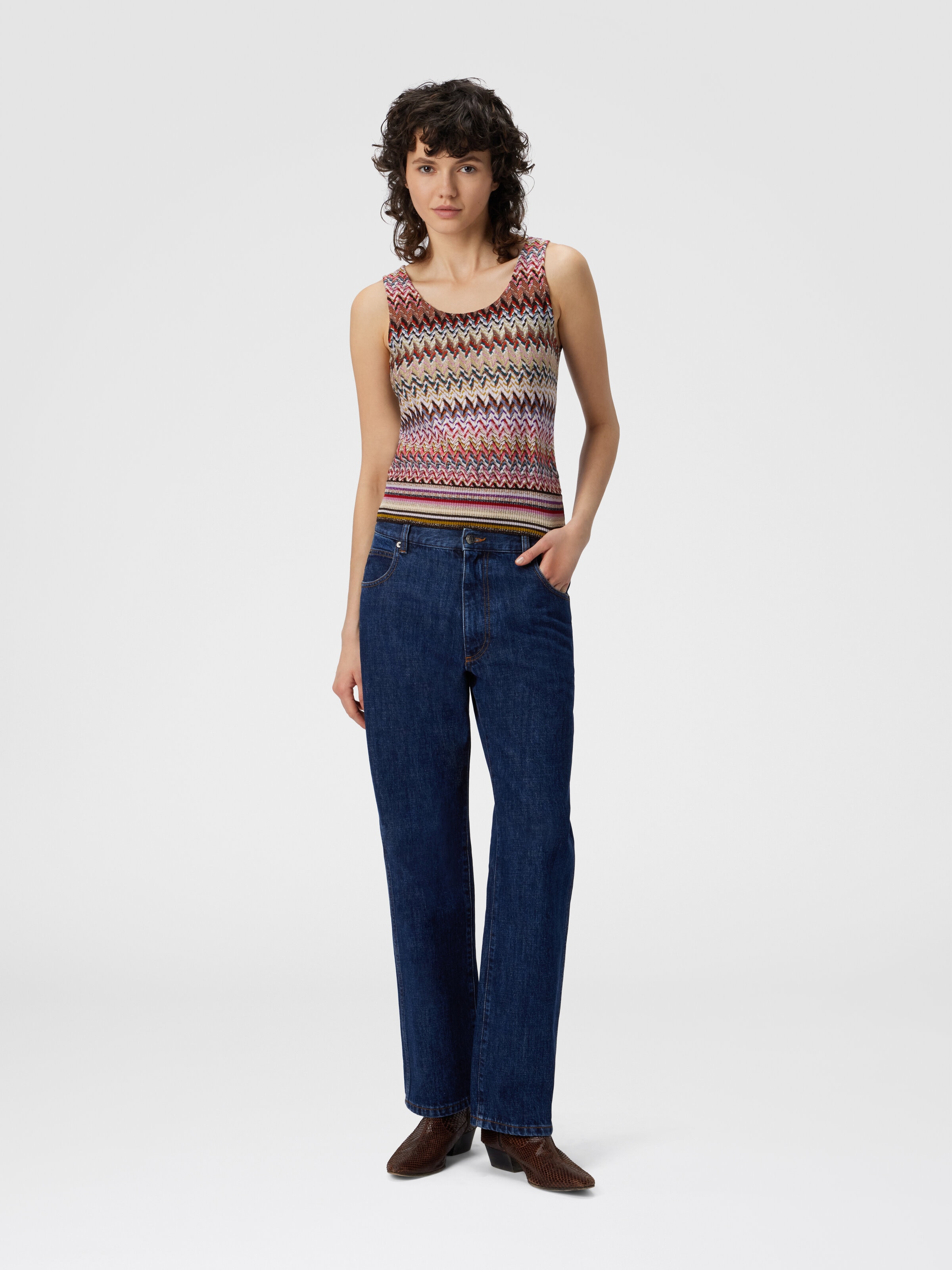Zigzag Tank Top with Ribbed Detail, Multicoloured  - 1