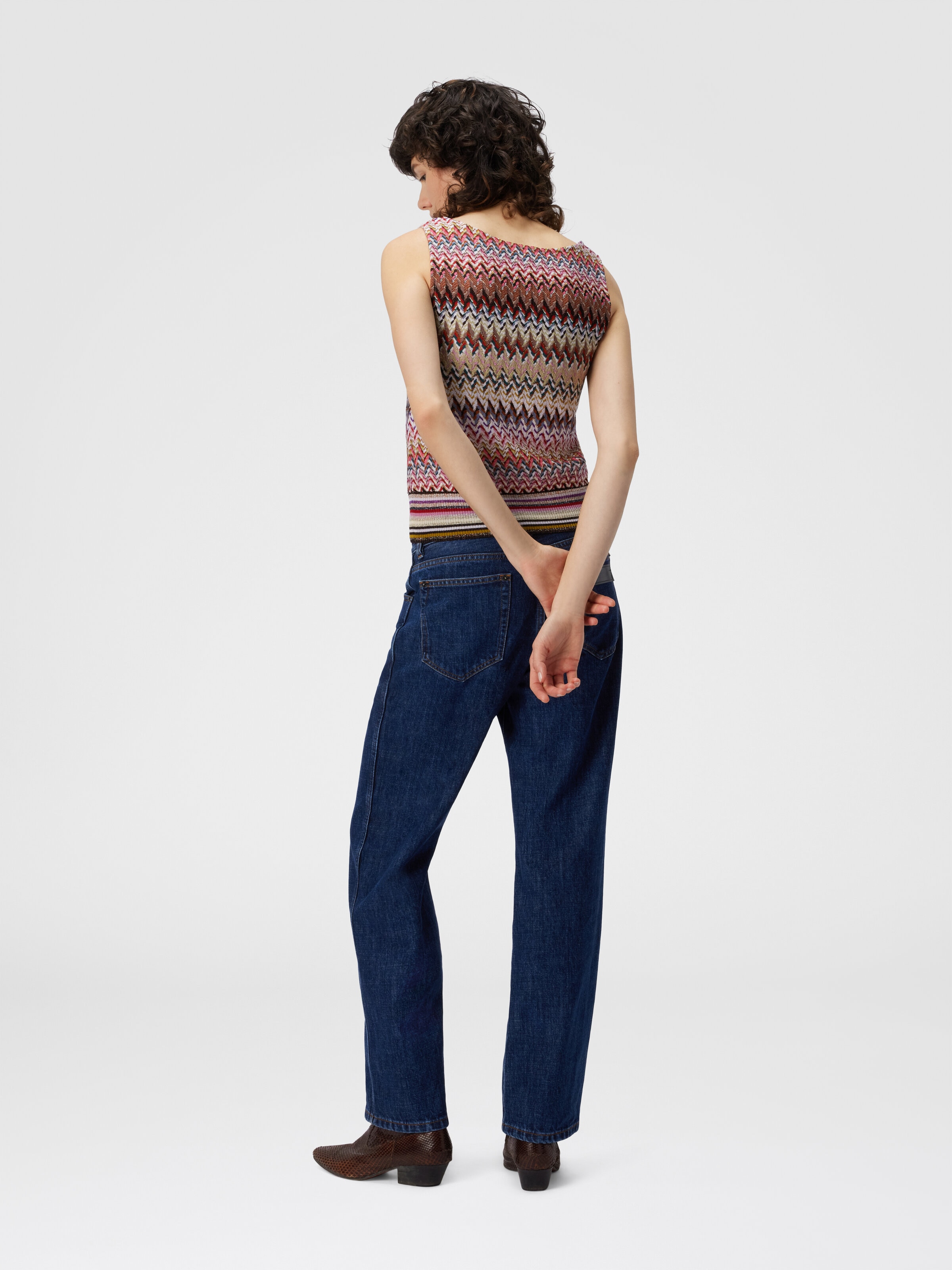 Zigzag Tank Top with Ribbed Detail, Multicoloured  - 2