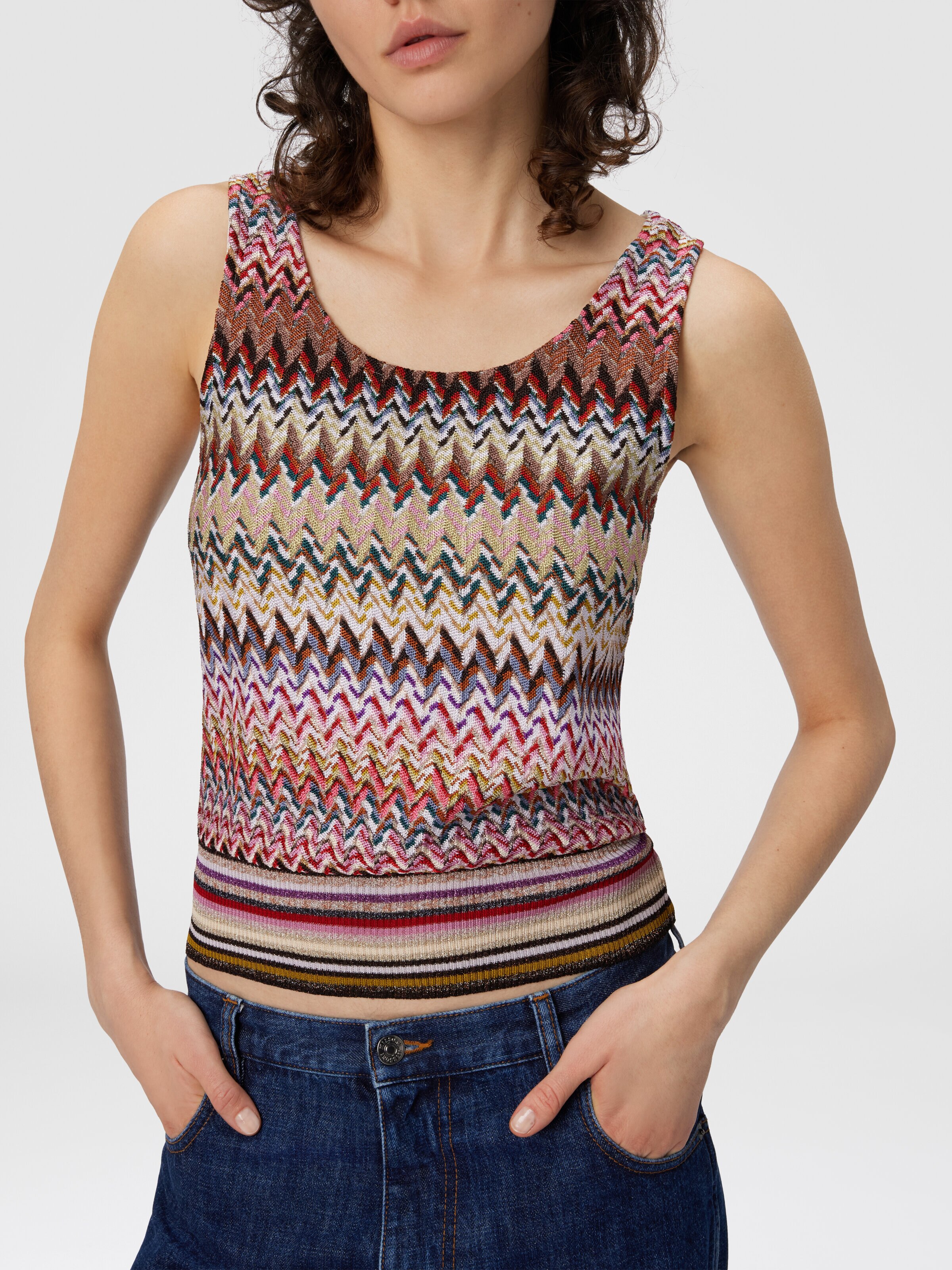 Zigzag Tank Top with Ribbed Detail, Multicoloured  - 3