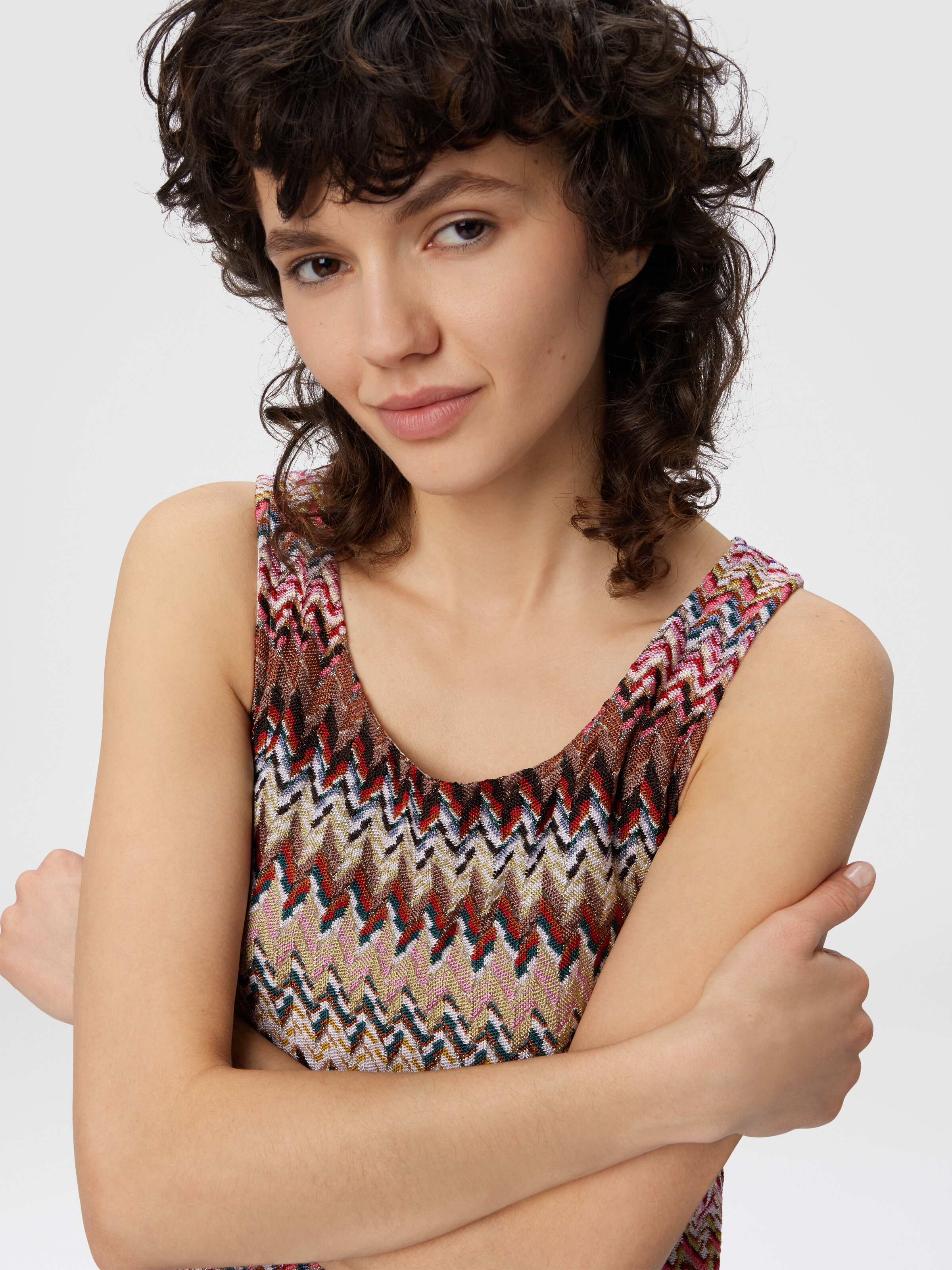 Zigzag Tank Top with Ribbed Detail, Multicoloured  - 4