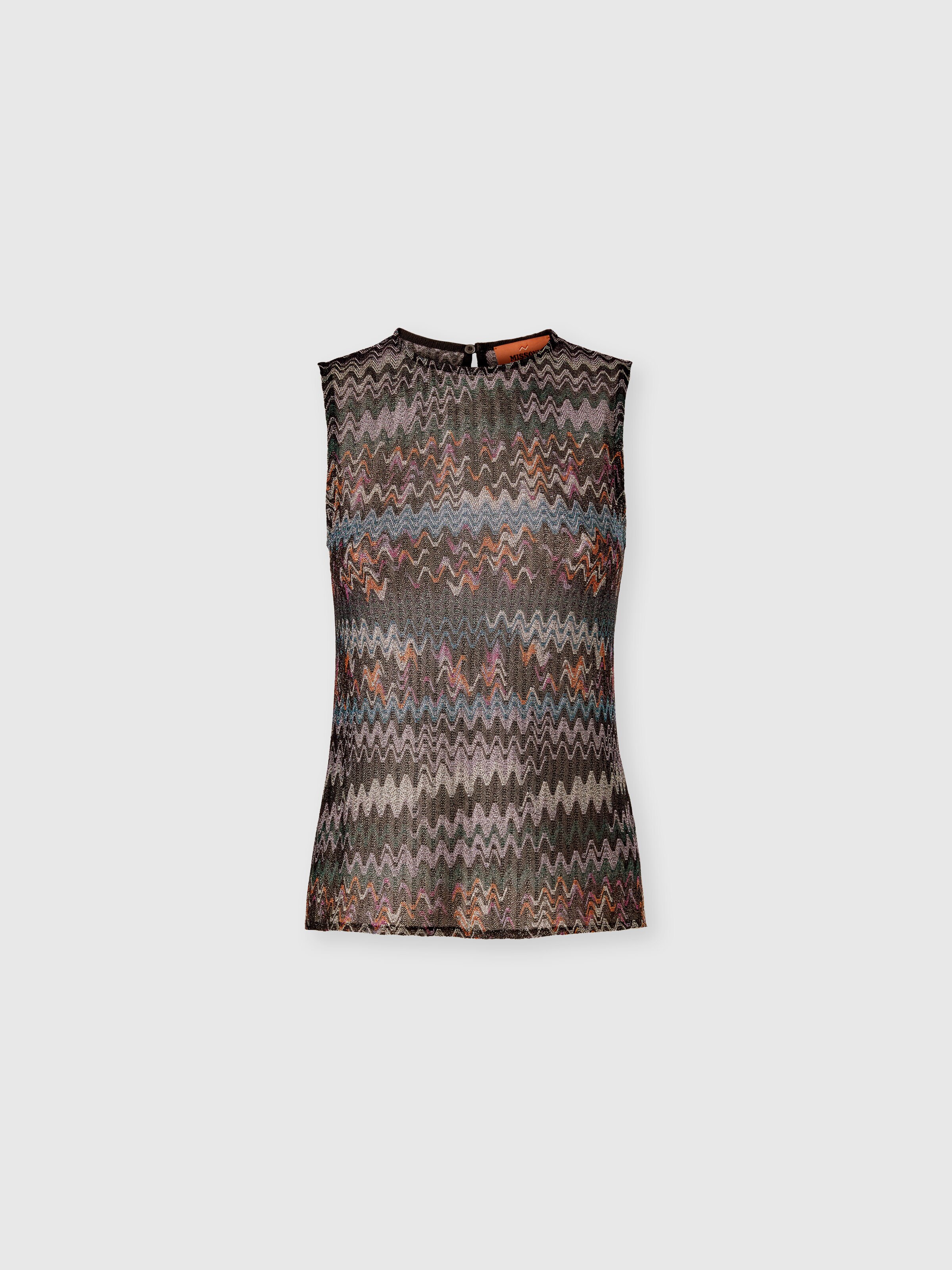 Sleeveless top in lamé viscose, Blue - 0