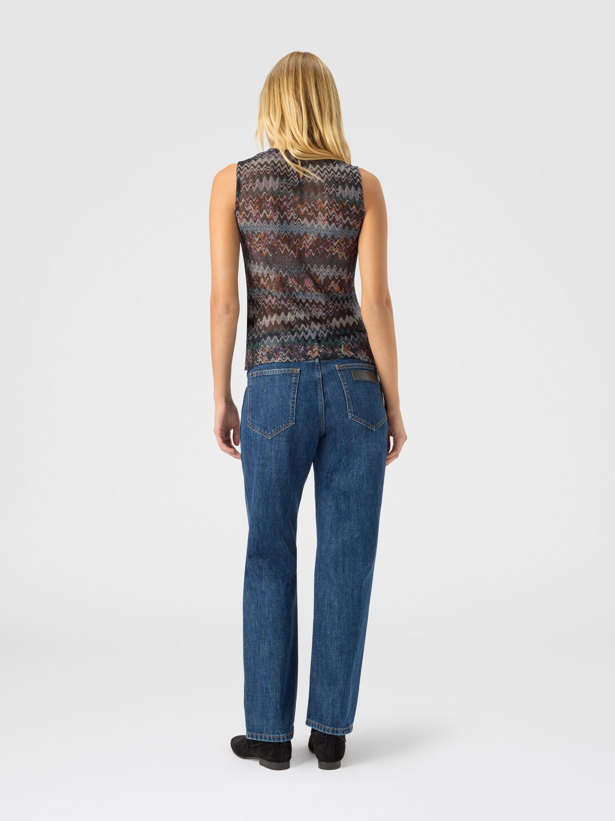 Sleeveless top in lamé viscose, Blue - 2