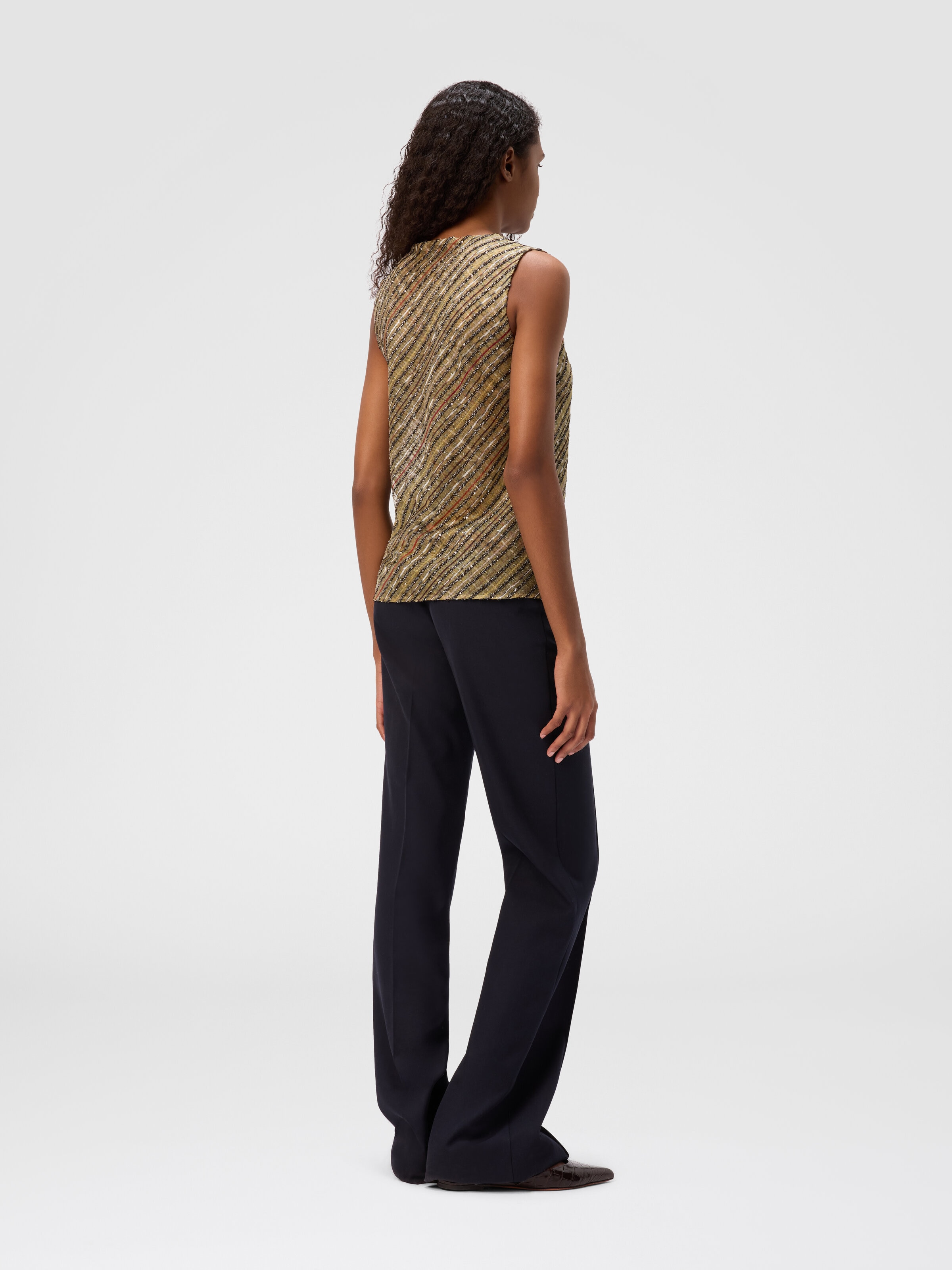 Criss-cross tartan crew neck top, Green & Gold - 2