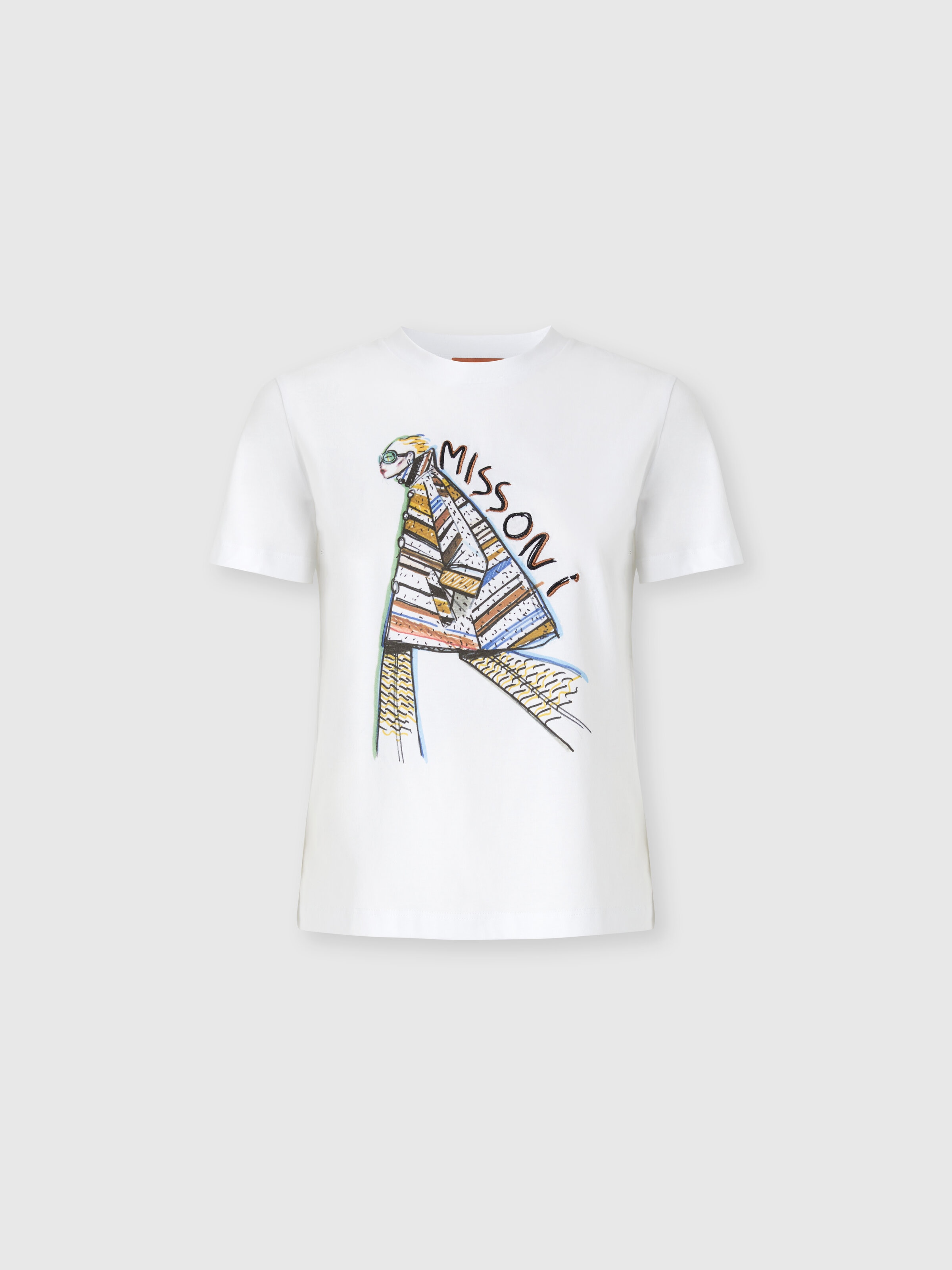 T-shirt manches courtes imprimé avec logo, Blanc  - 0