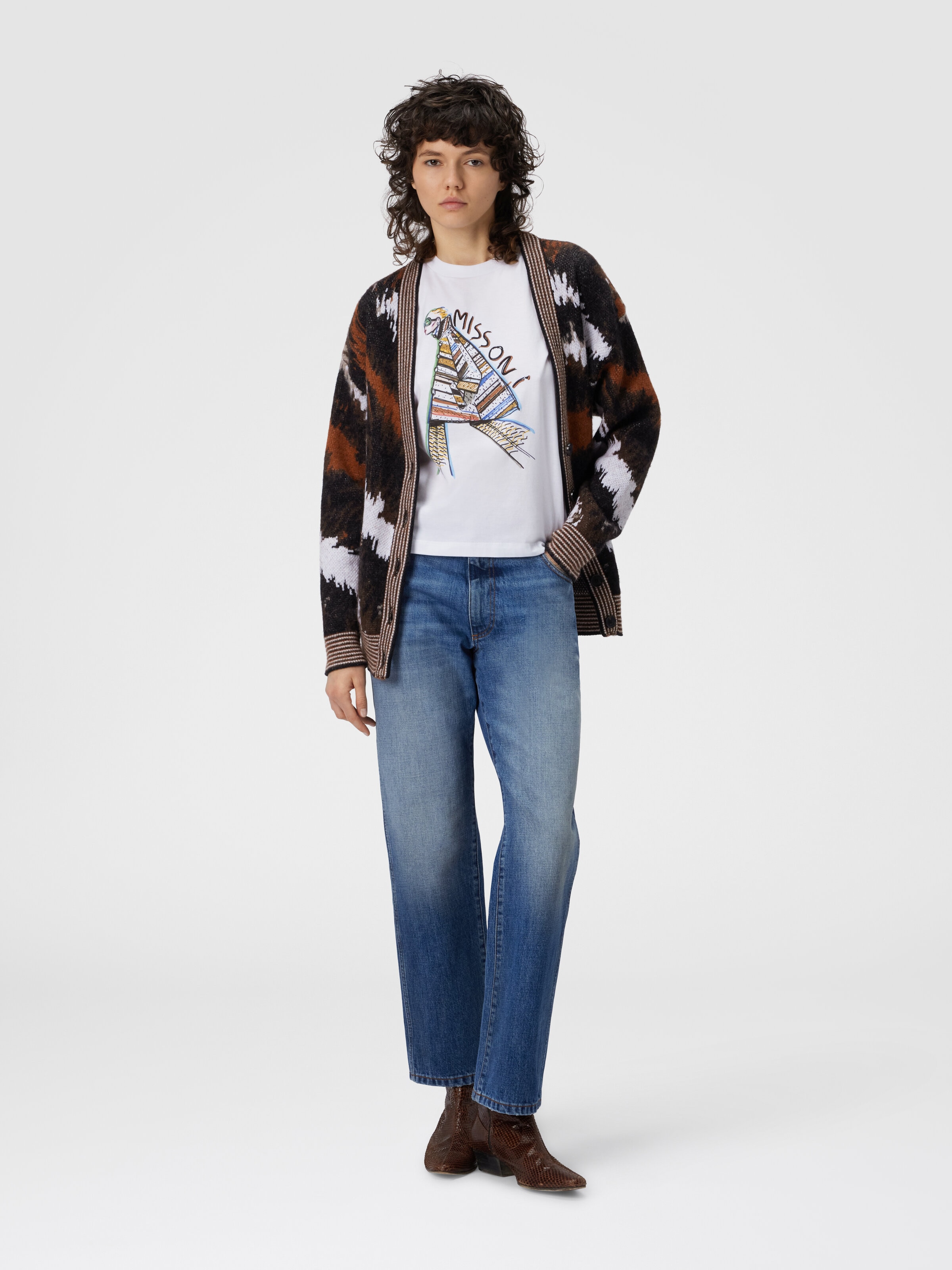 T-shirt manches courtes imprimé avec logo, Blanc  - 1