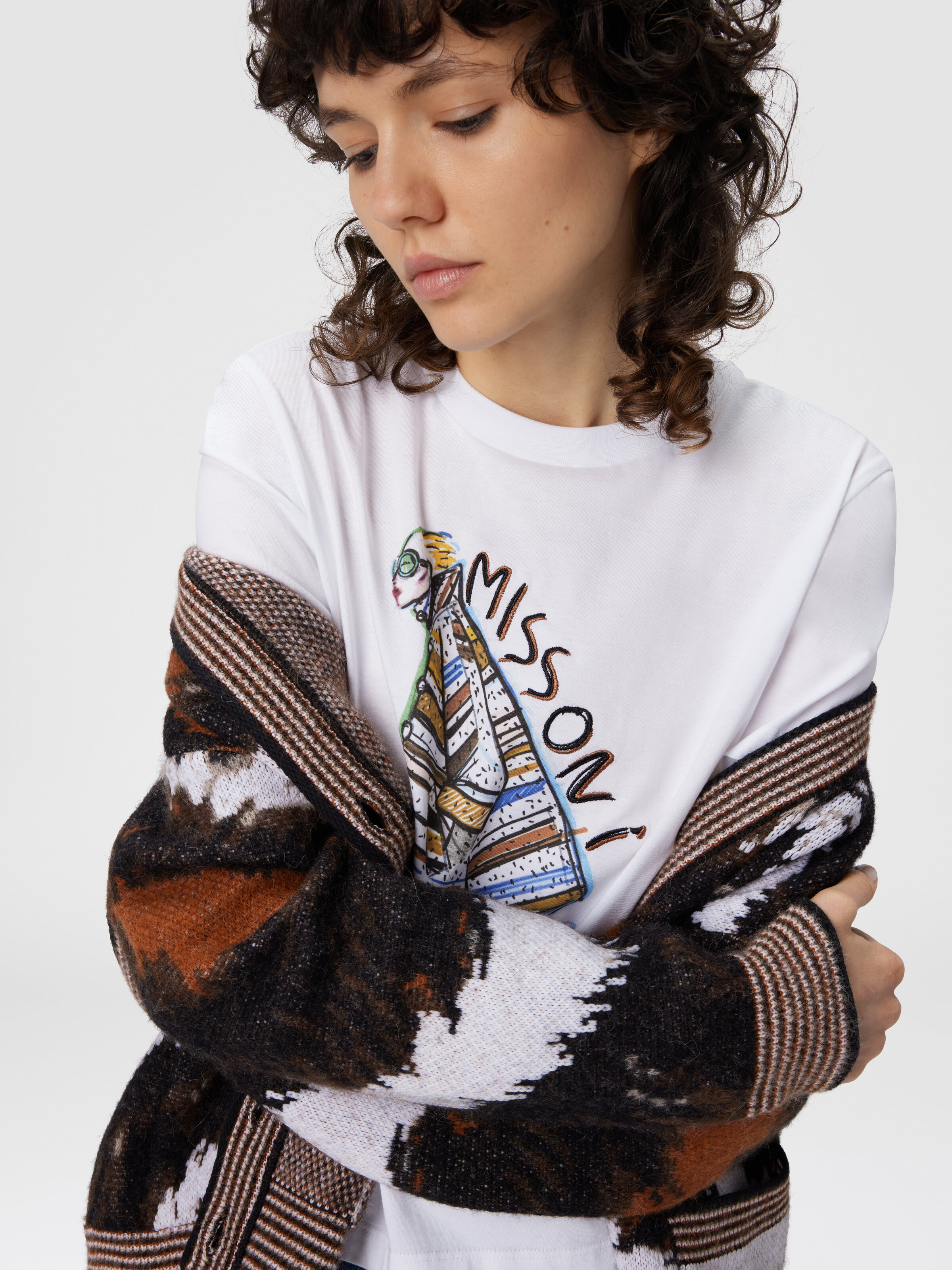 T-shirt manches courtes imprimé avec logo, Blanc  - 3