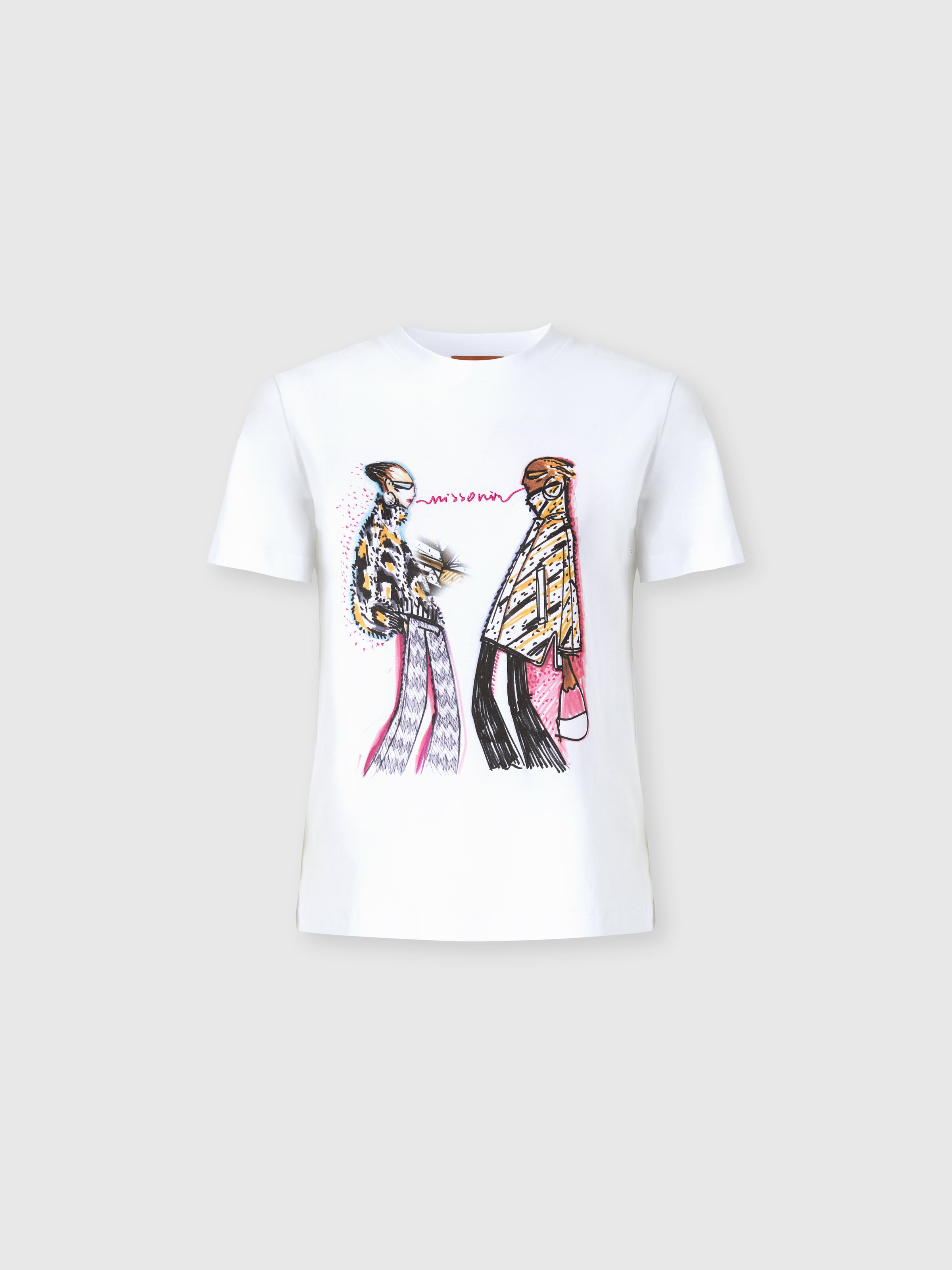 Short Sleeve T-Shirt with Print and Logo, White  - 0