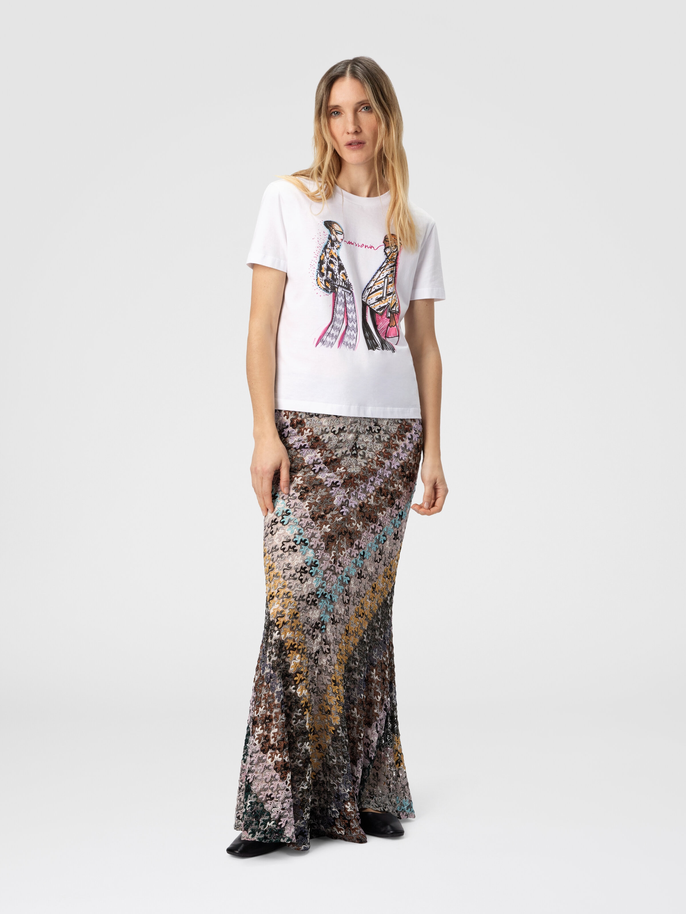 Short Sleeve T-Shirt with Print and Logo, White  - 1