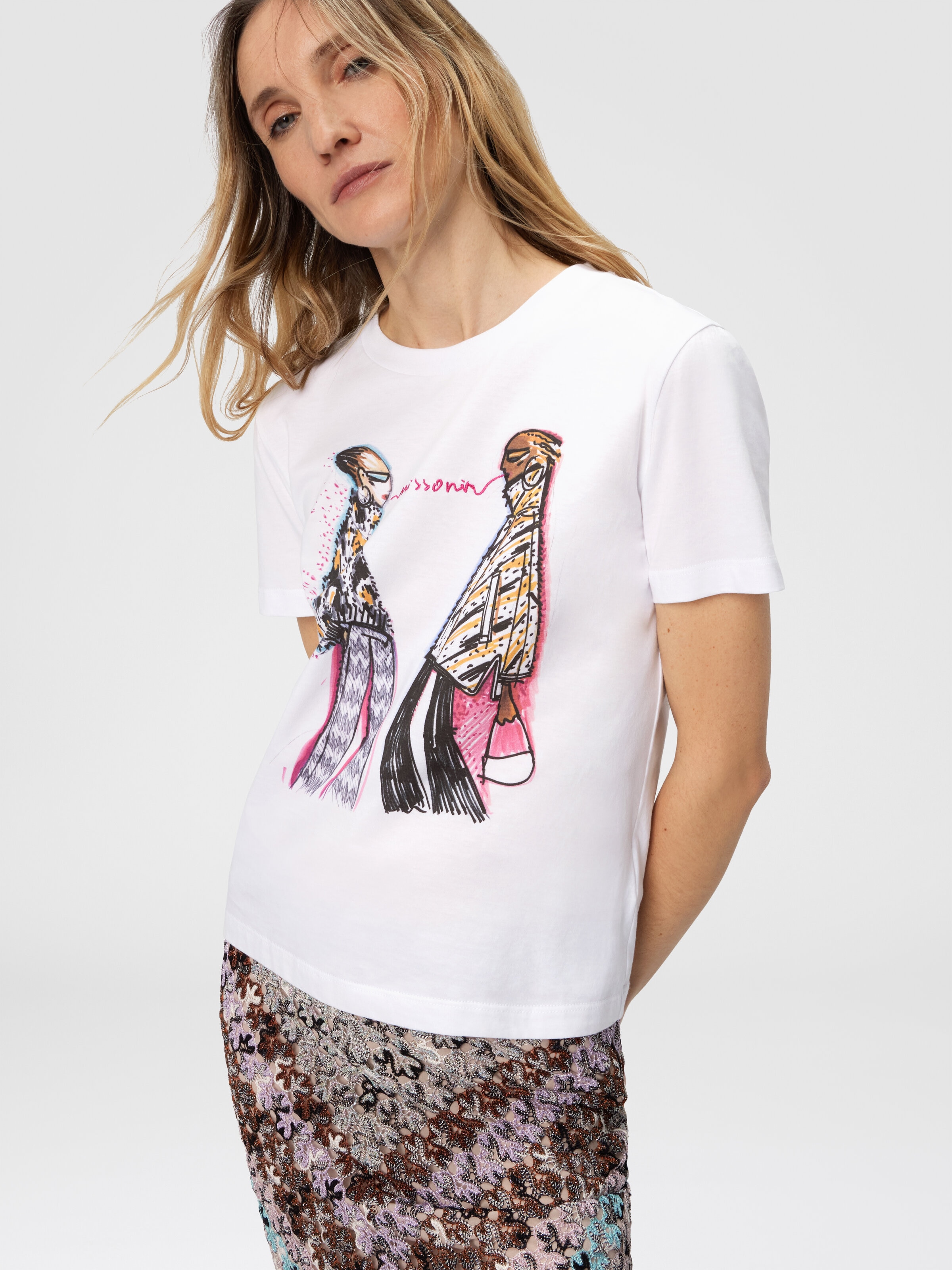 Short Sleeve T-Shirt with Print and Logo, White  - 3
