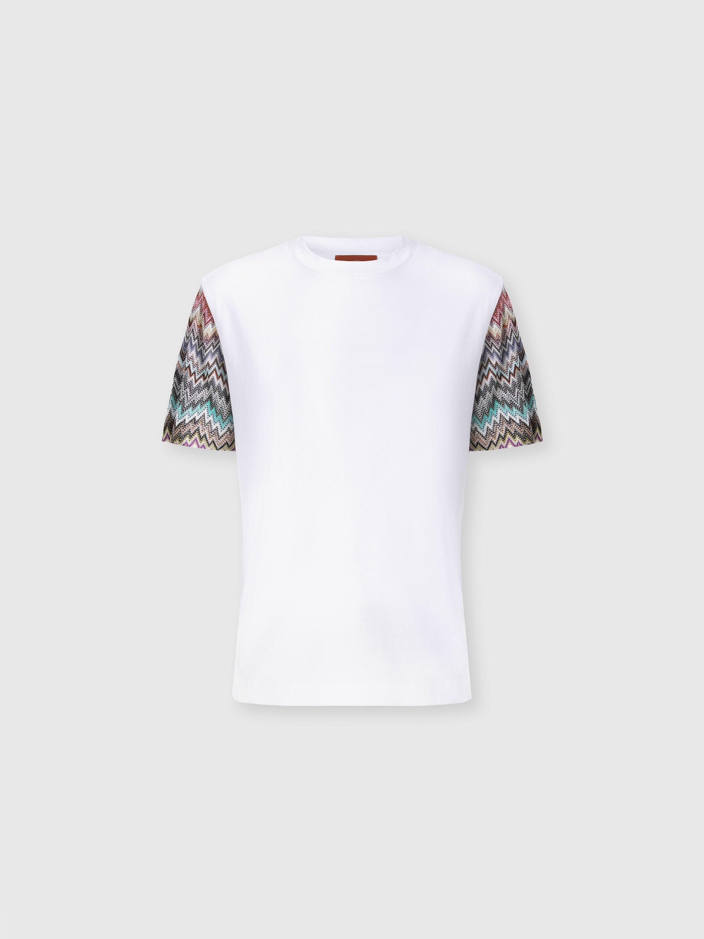 Short Sleeve T-Shirt with Snake Pattern Insert, White  - 0
