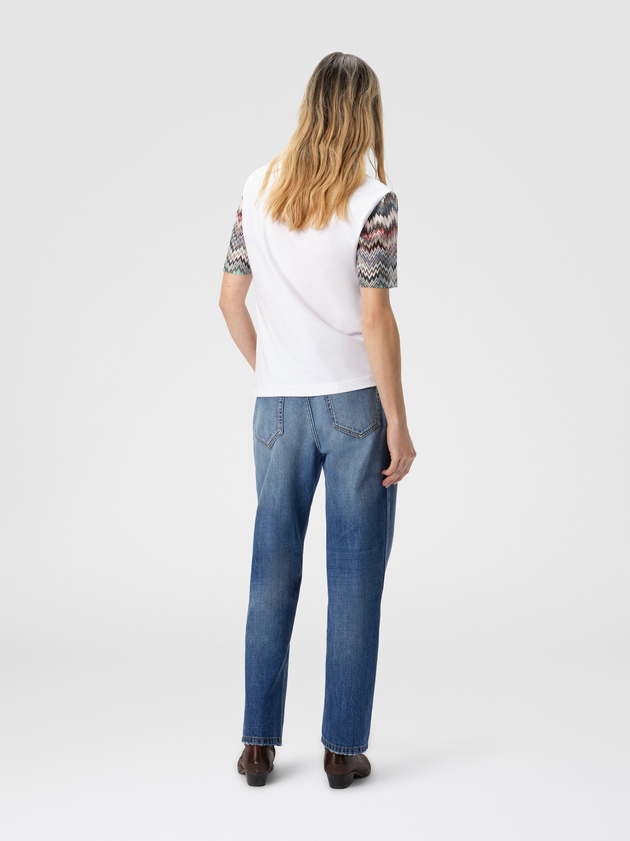 Short Sleeve T-Shirt with Snake Pattern Insert, White  - 2